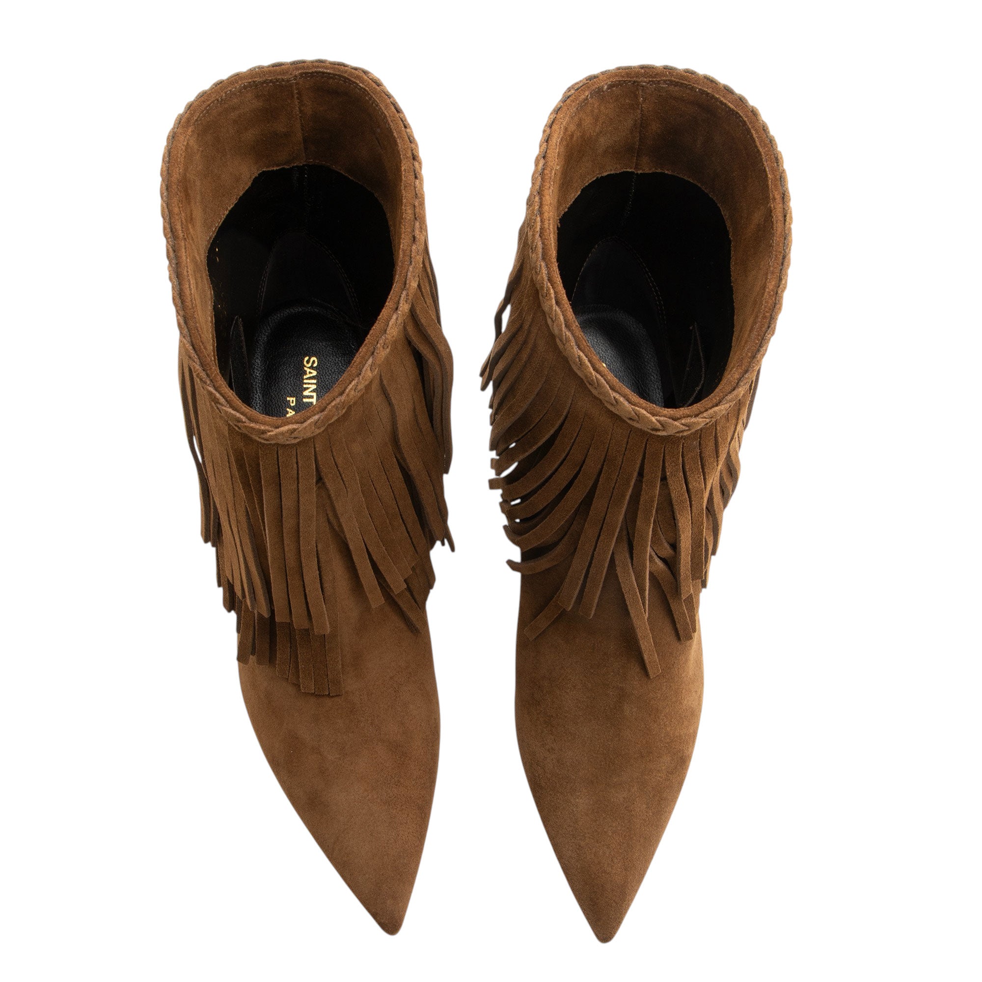 Saint Laurent Suede Fringe Charlotte Ankle Boots - Size 6.5 / 36.5