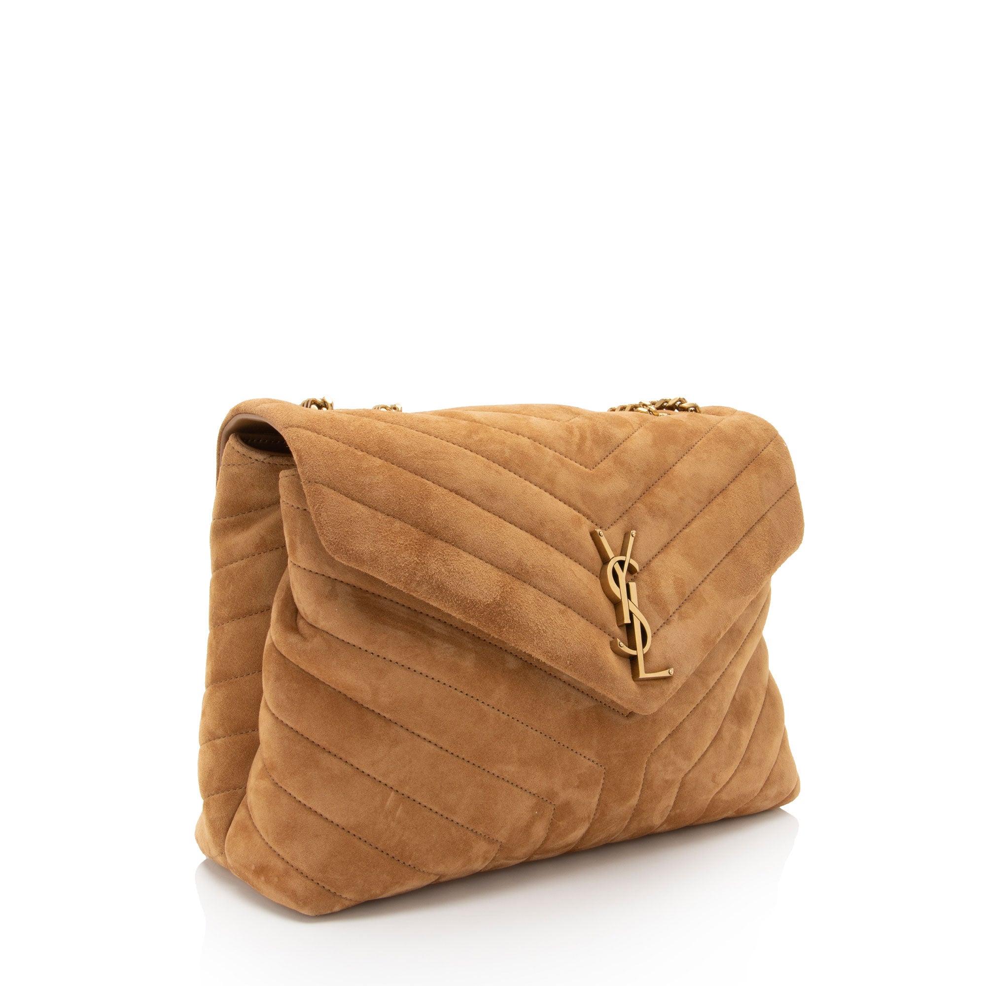 Saint Laurent Suede Monogram LouLou Chain Medium Shoulder Bag (SHF-KL7XZO)