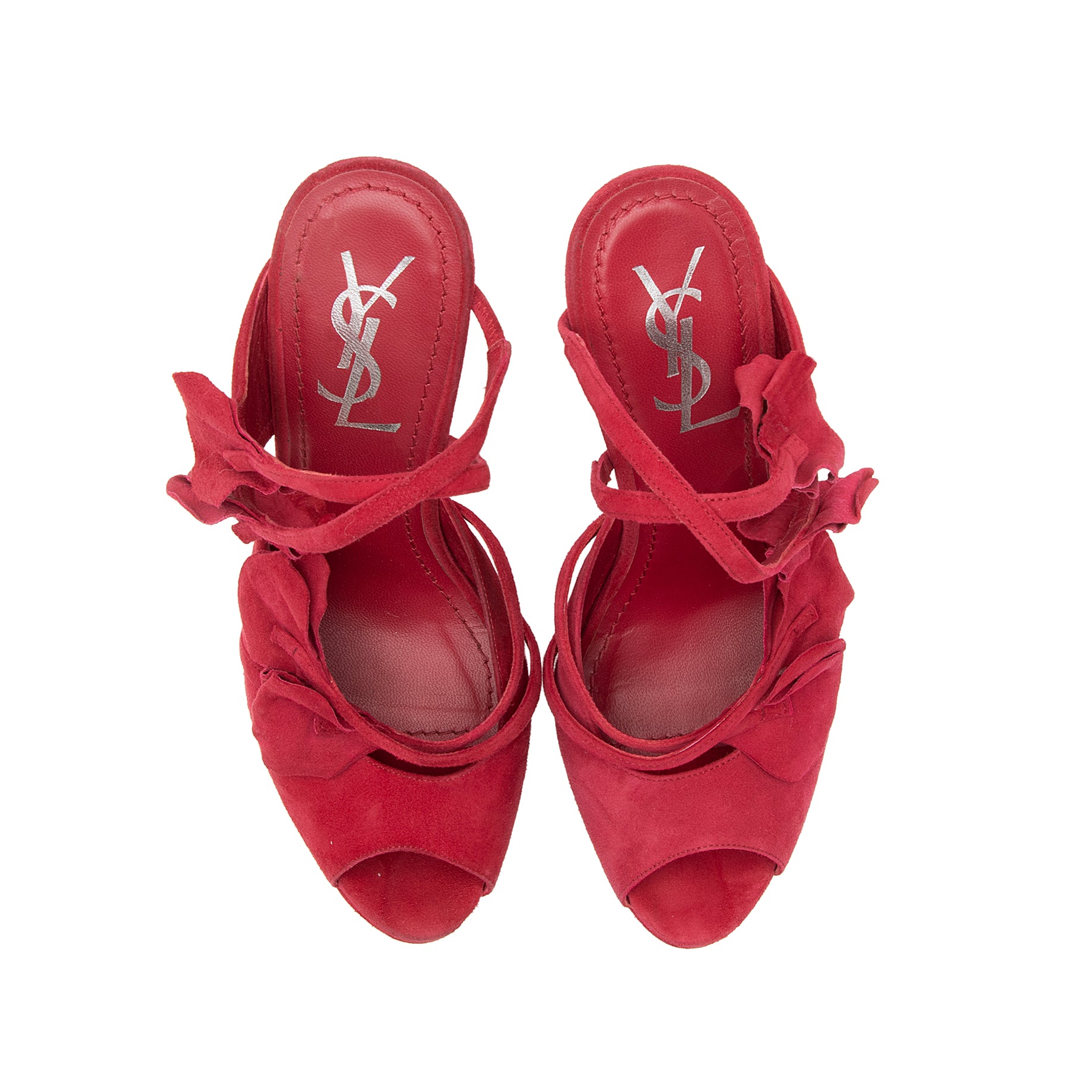 Saint Laurent Suede Rose Petal Platform Sandals - Size 7 / 37 (SHF-23812)