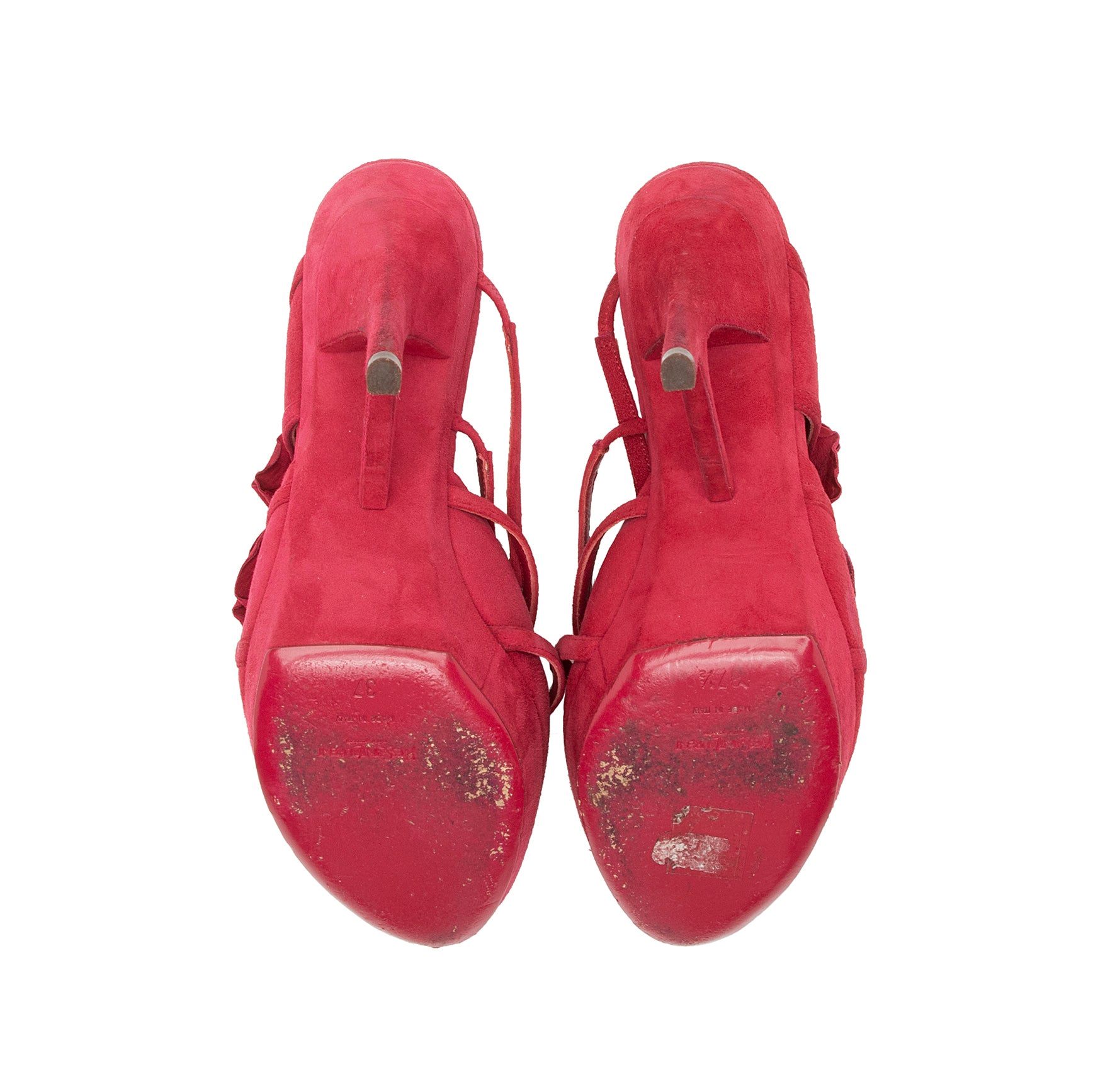 Saint Laurent Suede Rose Petal Platform Sandals - Size 7 / 37 (SHF-23812)