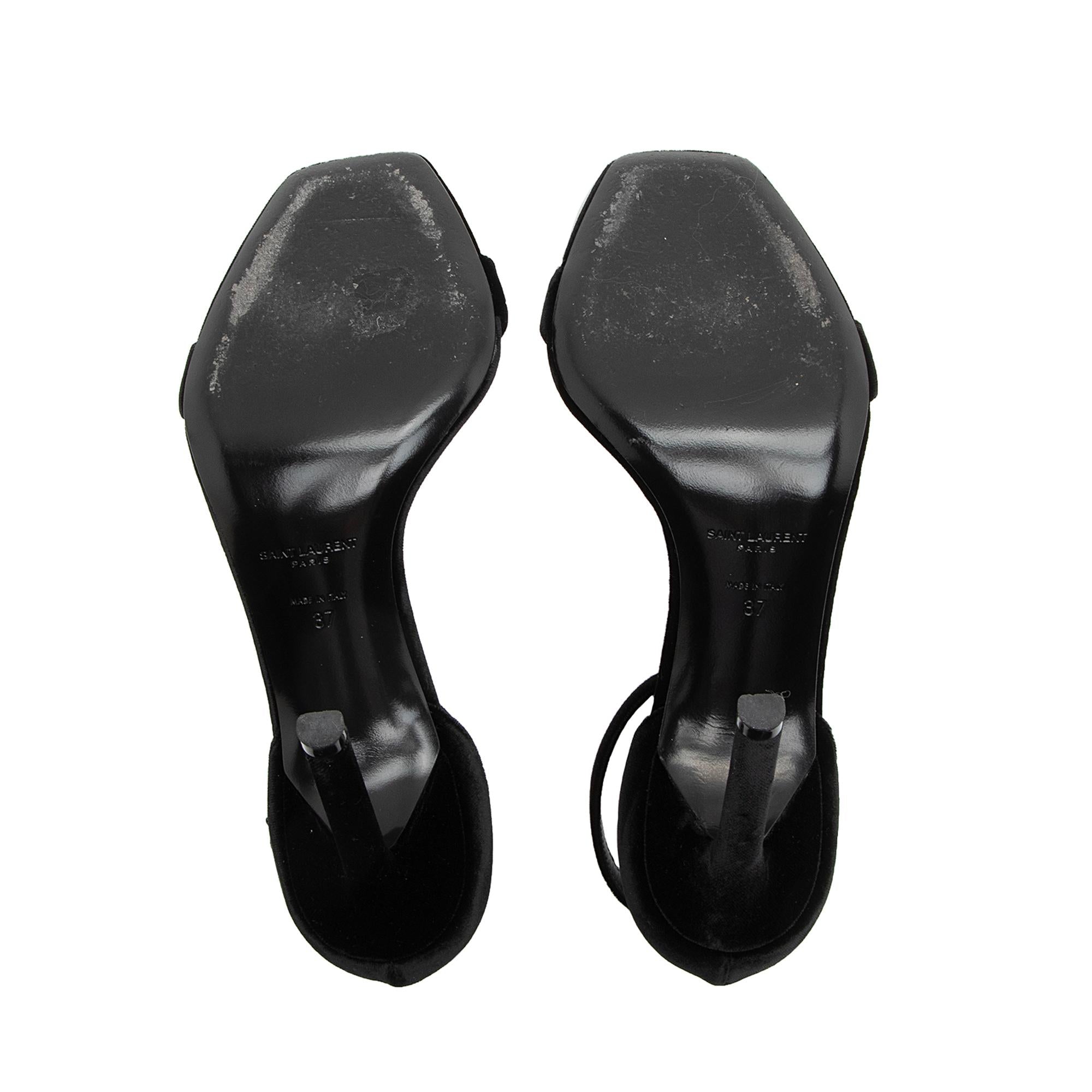 Saint Laurent Velvet Amber Sandals - Size 7 / 37 (SHF-23277)