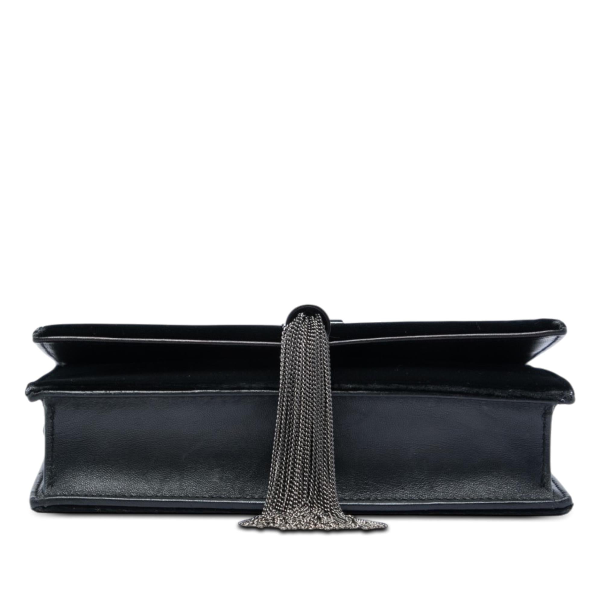 Saint Laurent Velvet Crystal Monogram Kate Tassel Wallet on Chain