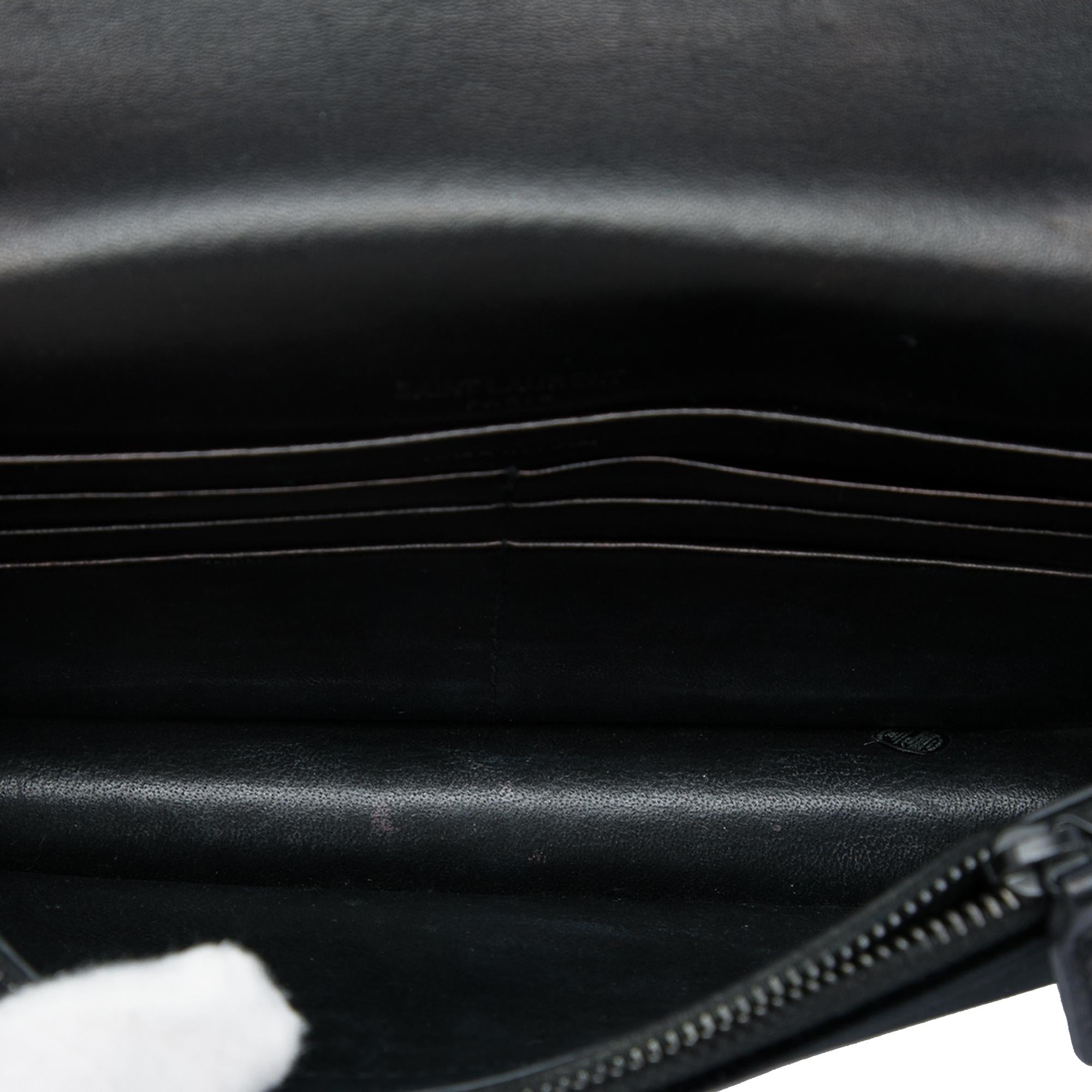 Saint Laurent Velvet Crystal Monogram Kate Tassel Wallet on Chain