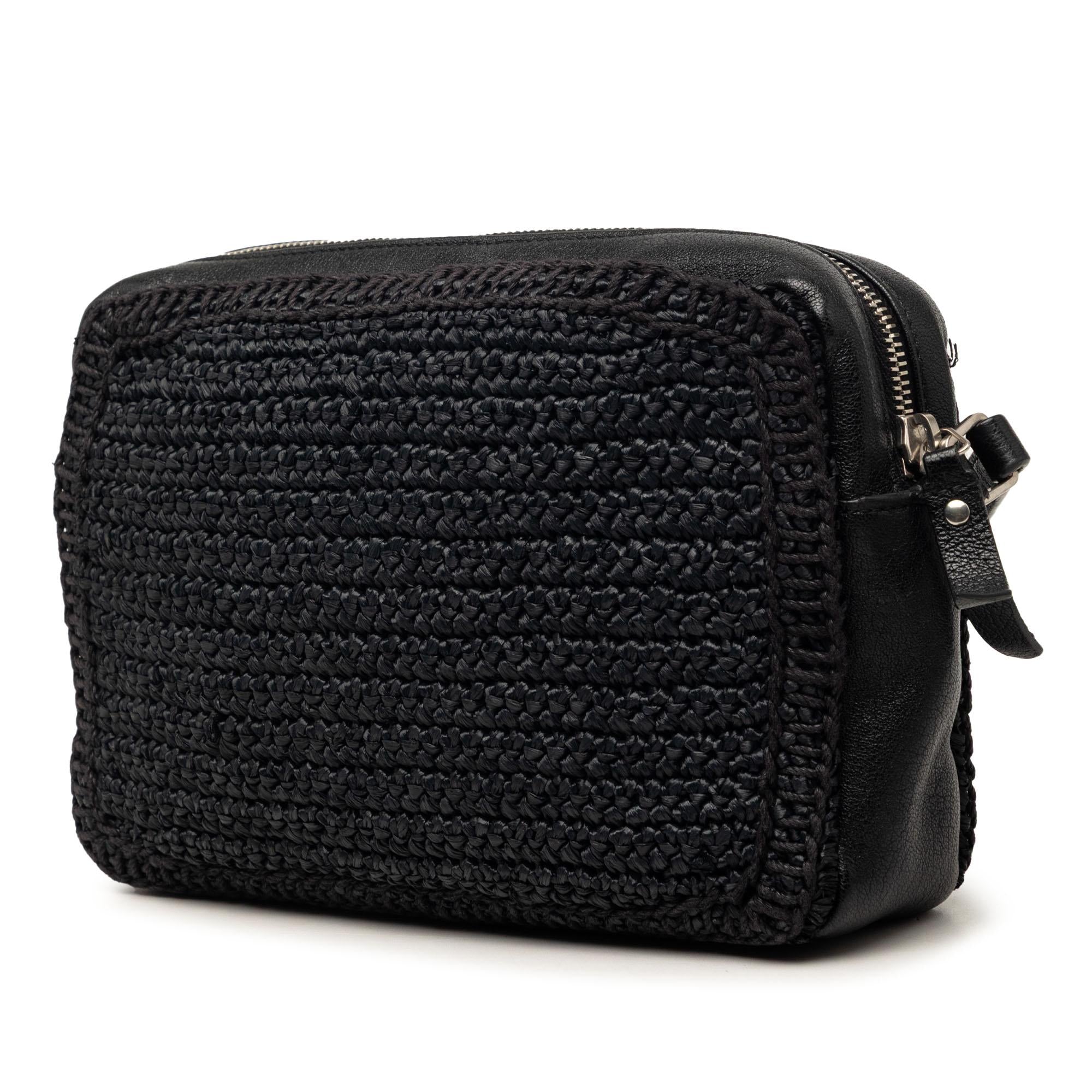 Saint Laurent Woven Raffia and Leather Lou Camera Bag