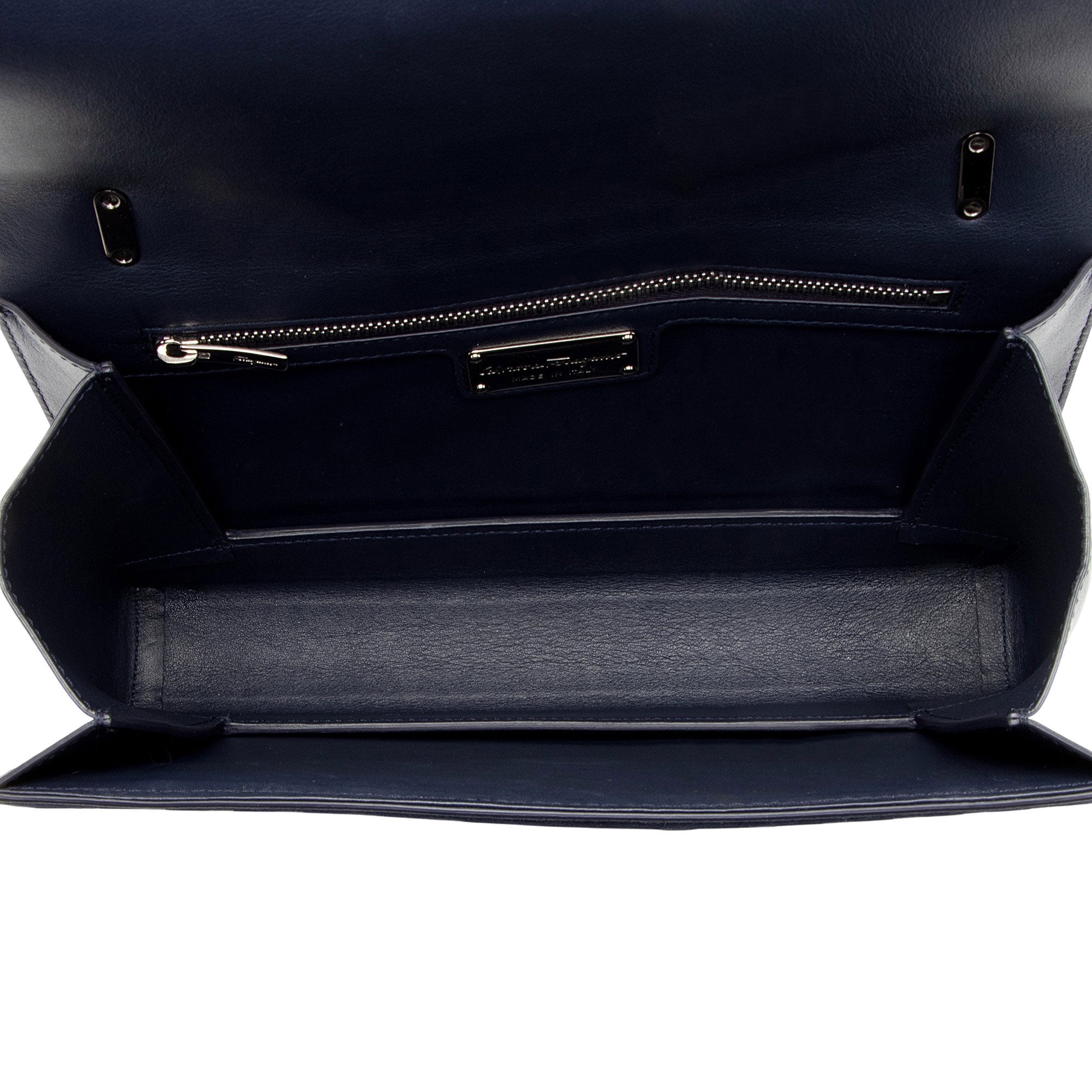 Ferragamo Calfskin Suede Vara Bow Chain Flap Bag