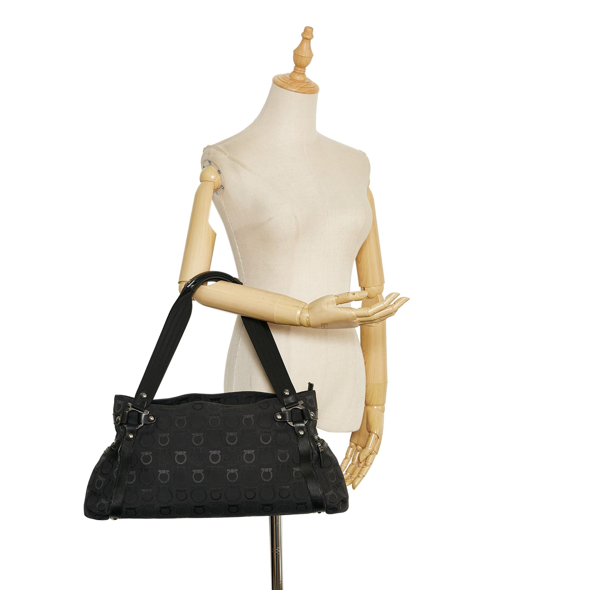 Salvatore Ferragamo Ganchini Logo Canvas Shoulder Bag (SHG-36585)