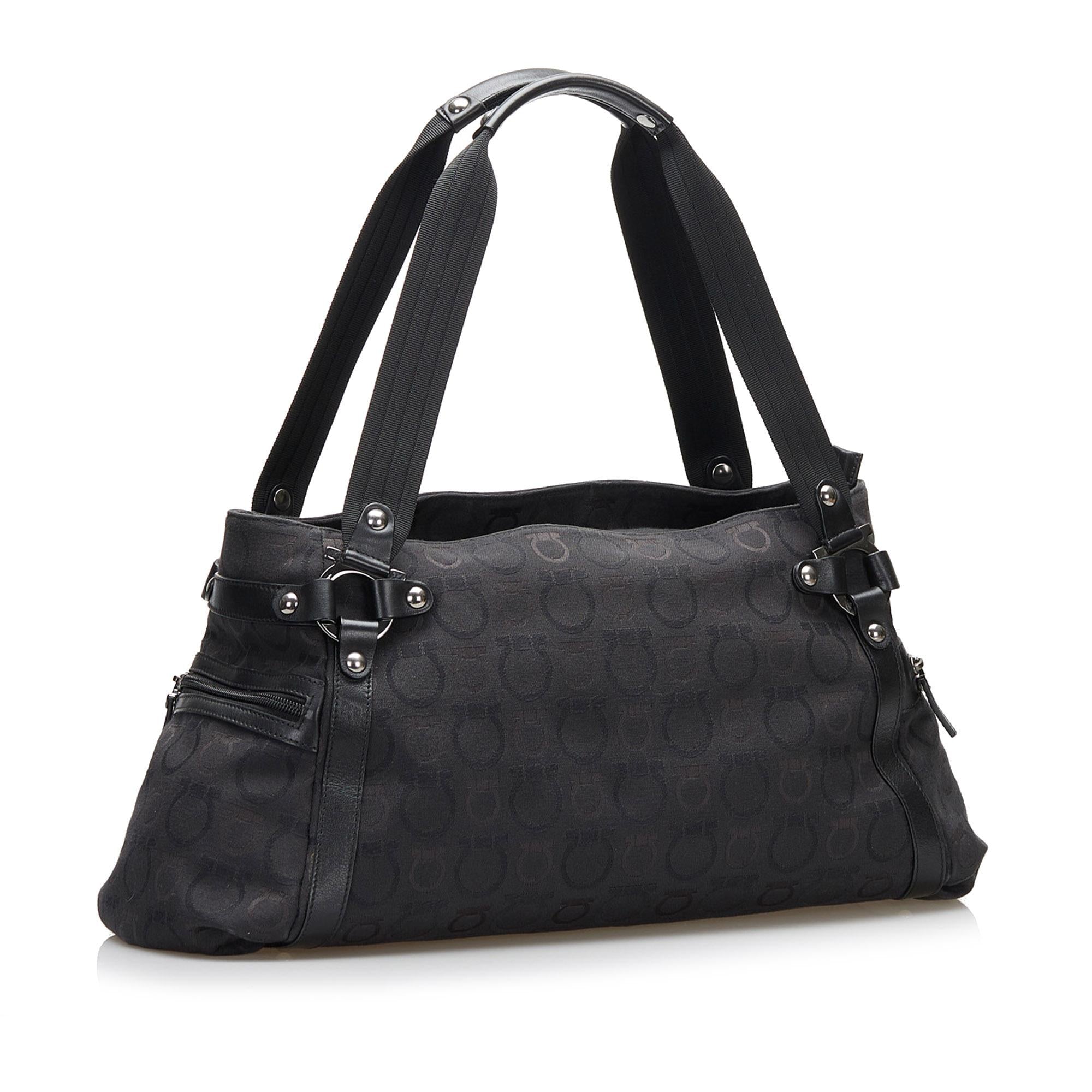 Salvatore Ferragamo Ganchini Logo Canvas Shoulder Bag (SHG-36585)