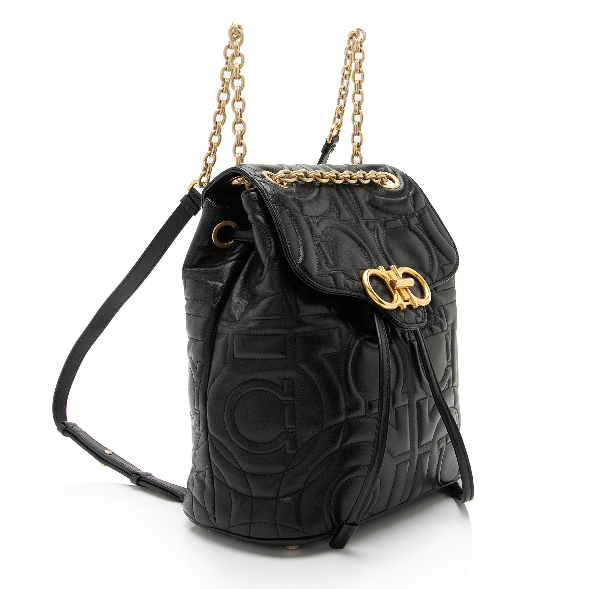 Salvatore Ferragamo Leather Gancio Chain Backpack (SHF-F2dnTU)