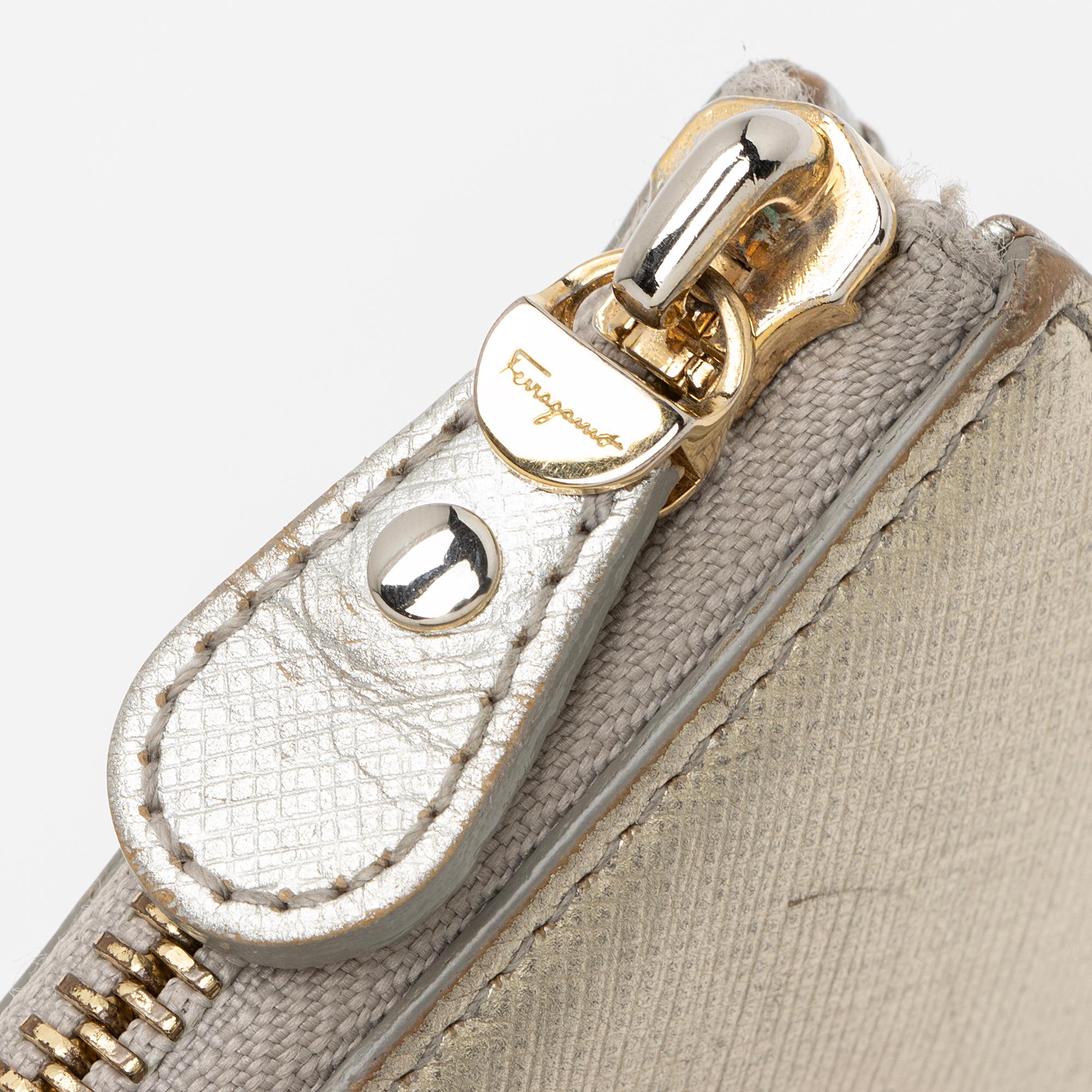 Salvatore Ferragamo Metallic Saffiano Vara Zip Continental Wallet (SHF-23110)