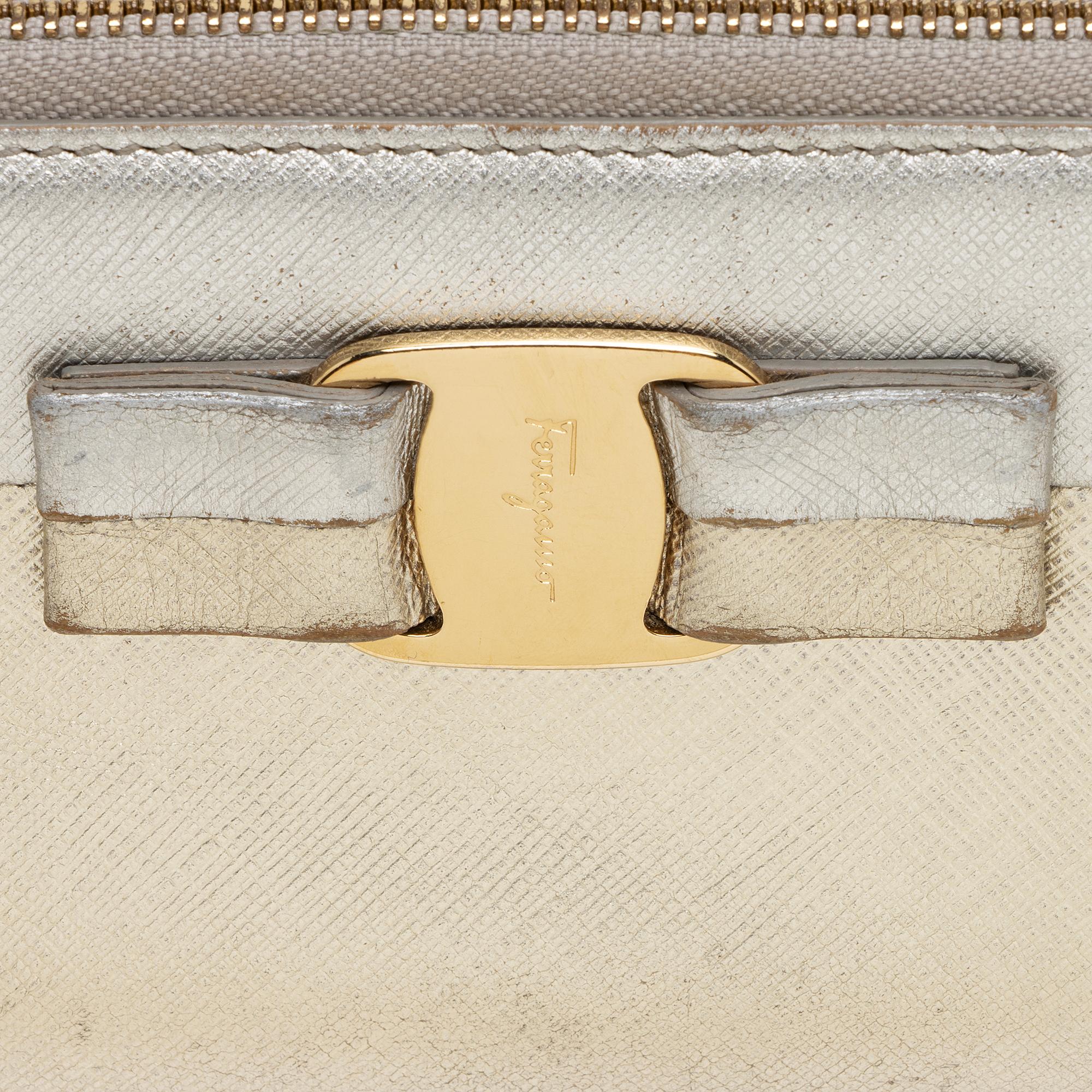 Salvatore Ferragamo Metallic Saffiano Vara Zip Continental Wallet (SHF-23110)