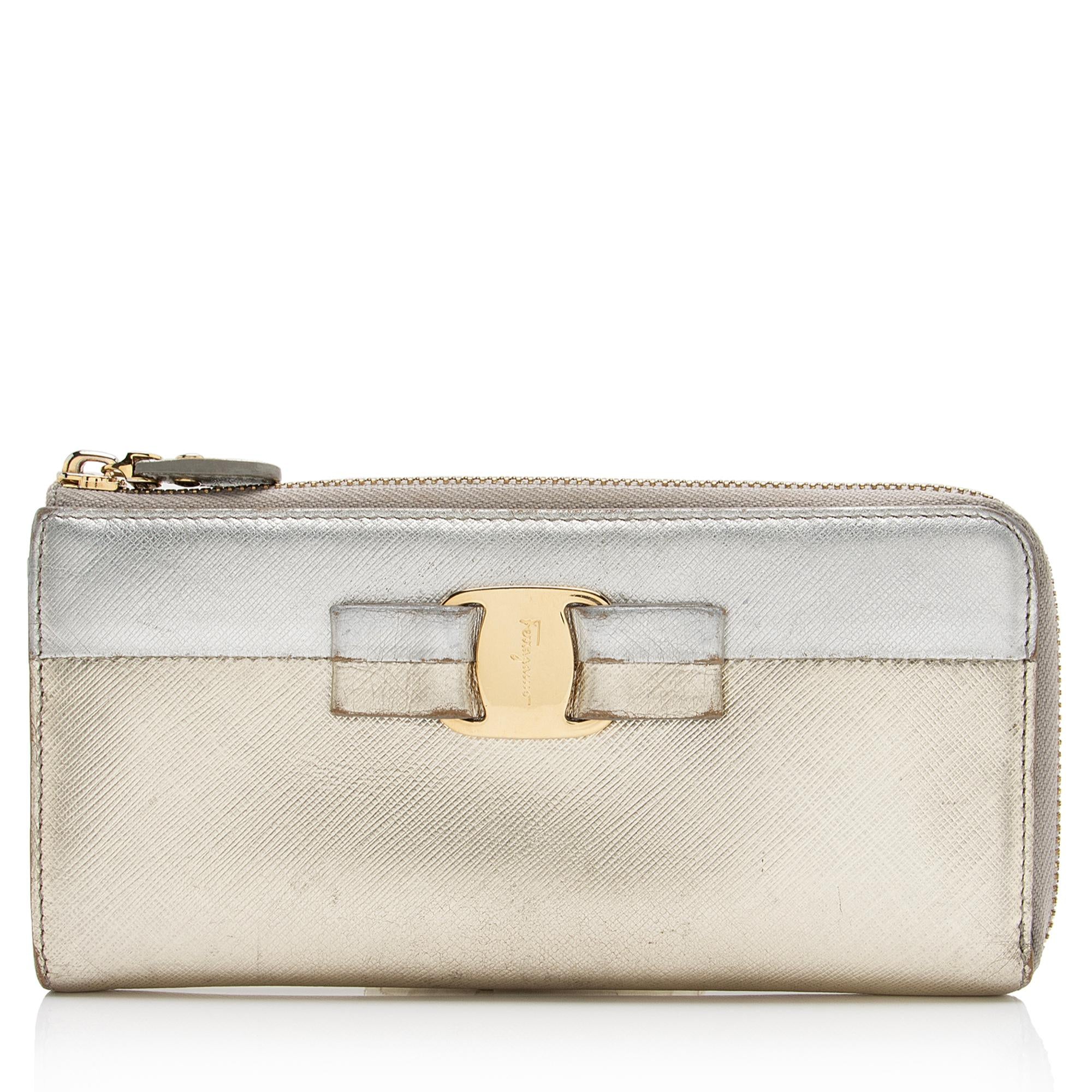 Salvatore Ferragamo Metallic Saffiano Vara Zip Continental Wallet (SHF-23110)