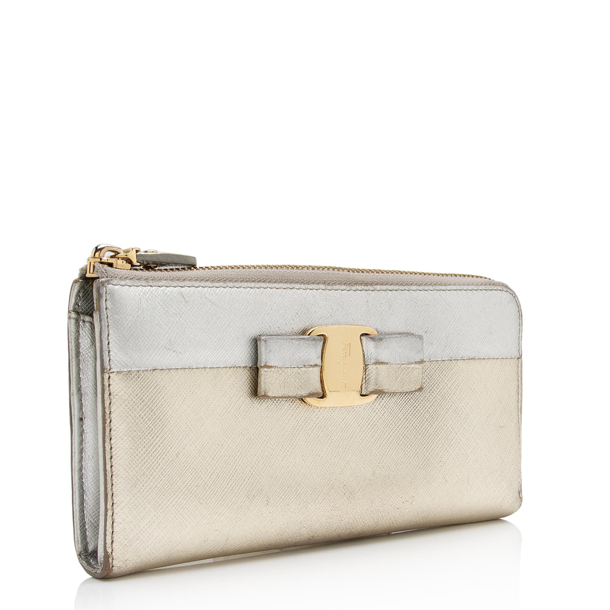 Salvatore Ferragamo Metallic Saffiano Vara Zip Continental Wallet (SHF-23110)