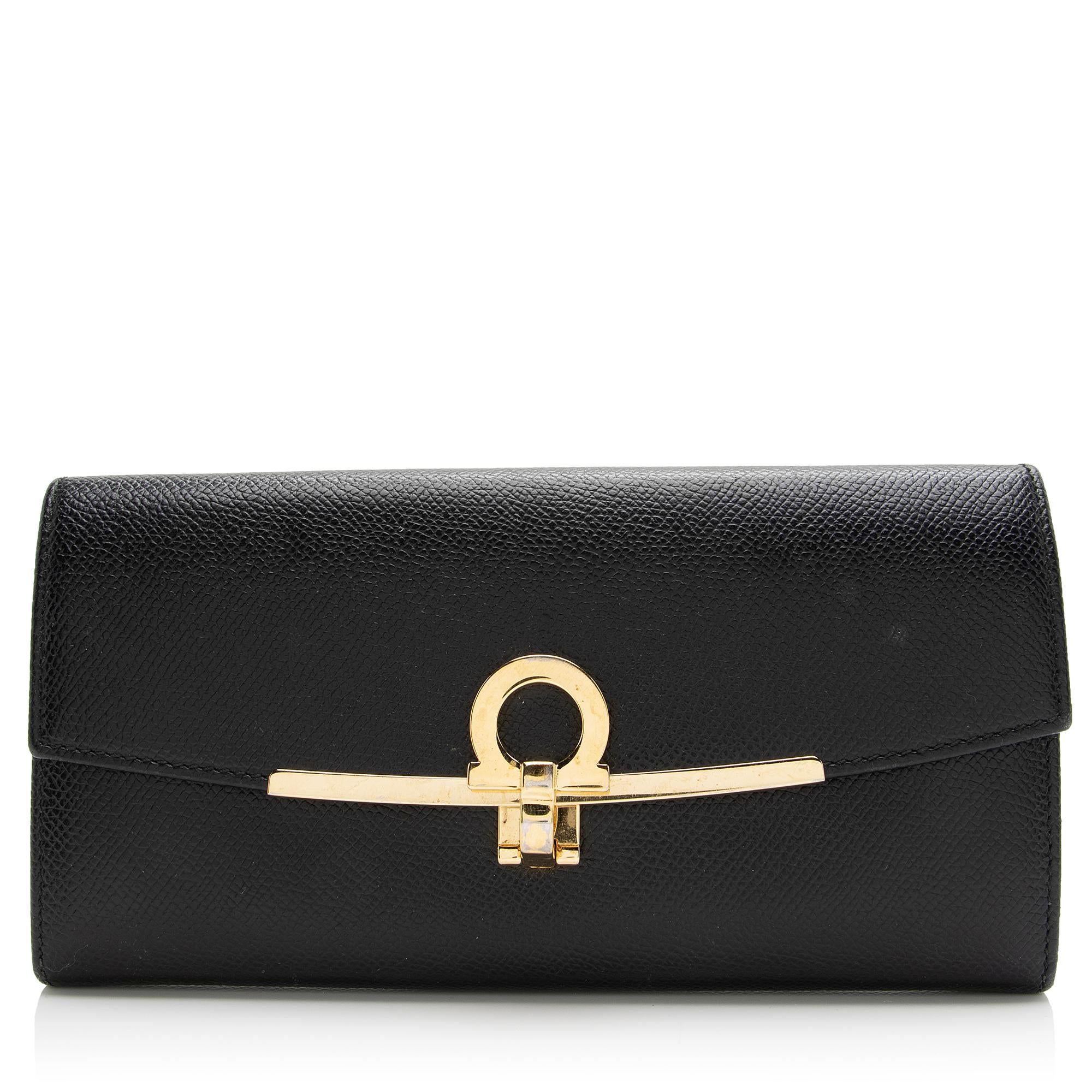 Salvatore Ferragamo Saffiano Gancini Continental Wallet (SHF-23896)