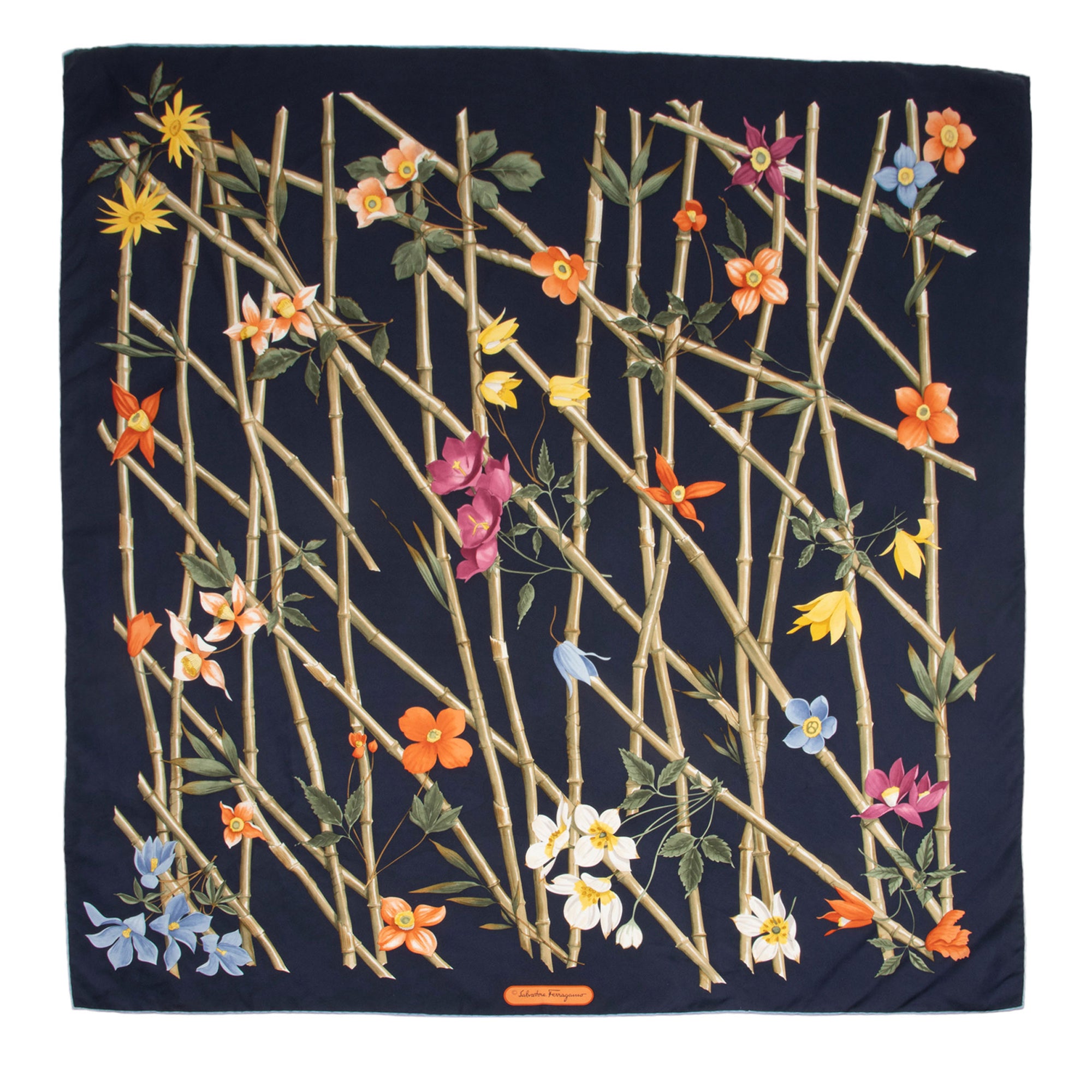 Salvatore Ferragamo Silk Bamboo Floral 90cm Scarf (SHF-WtDyVW)