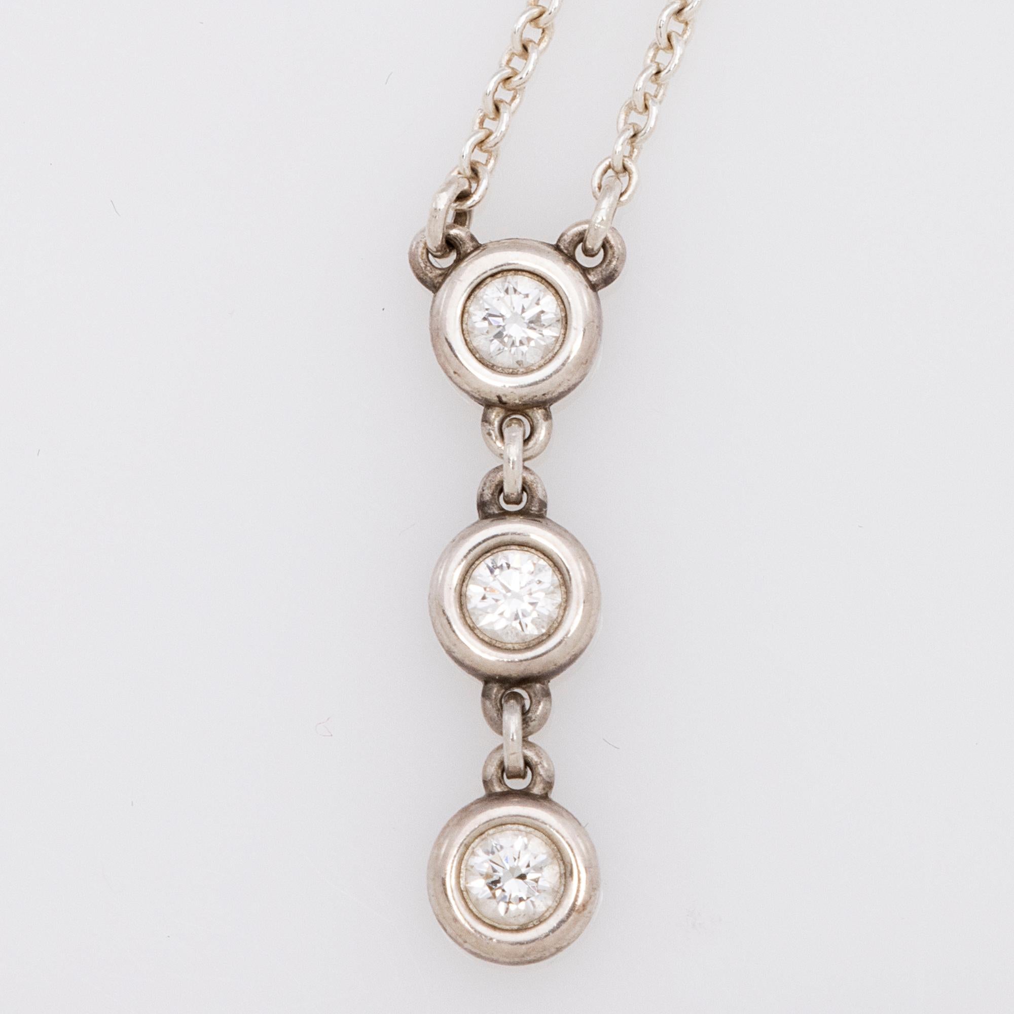 Tiffany & Co. Elsa Peretti Sterling Silver Diamond By The Yard Drop Pendant Necklace (SHF-22273)