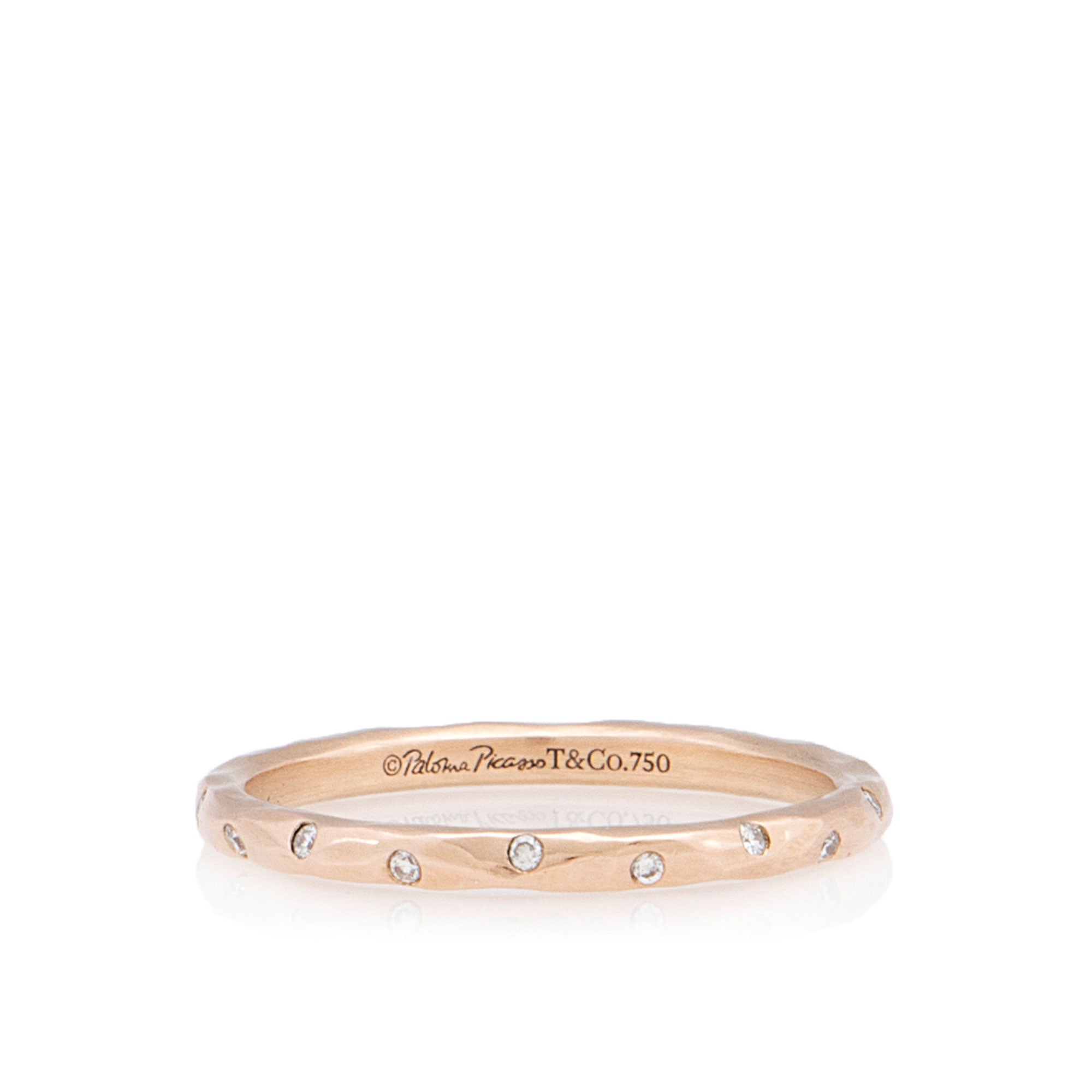 Tiffany & Co. Paloma Piccaso 18k Rose Gold Diamond Hammered Ring - Size 6
