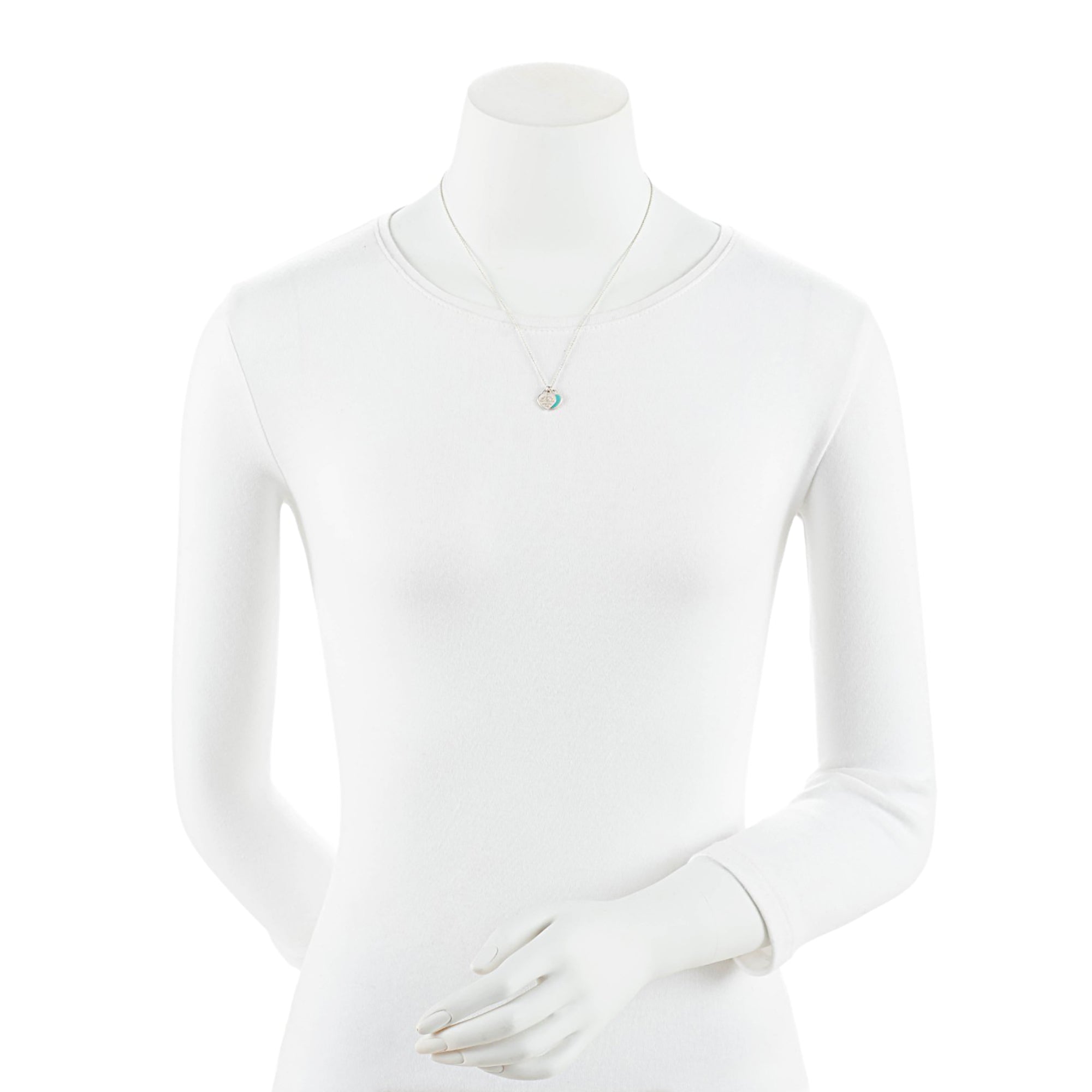 Tiffany & Co. Sterling Silver Diamond Enamel Return to Tiffany Double Heart Mini Necklace