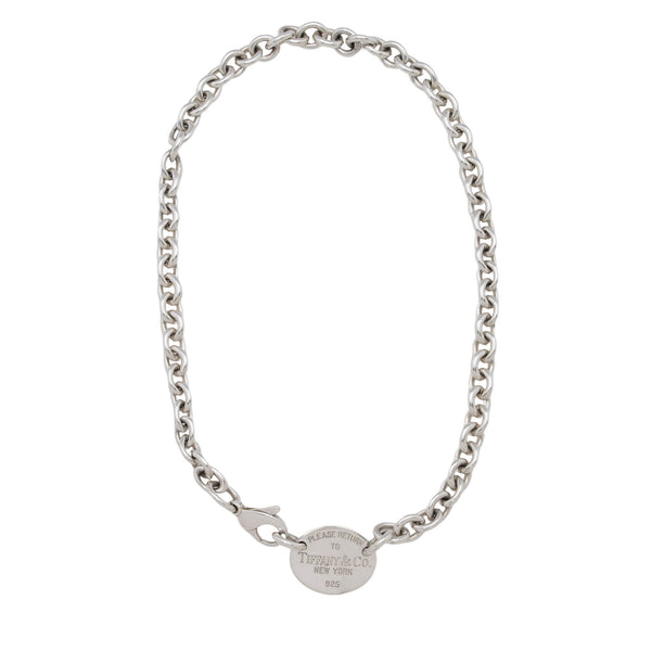 Tiffany & Co. Sterling Silver Return To Tiffany Oval Tag Necklace (SHF-zY5hn3)