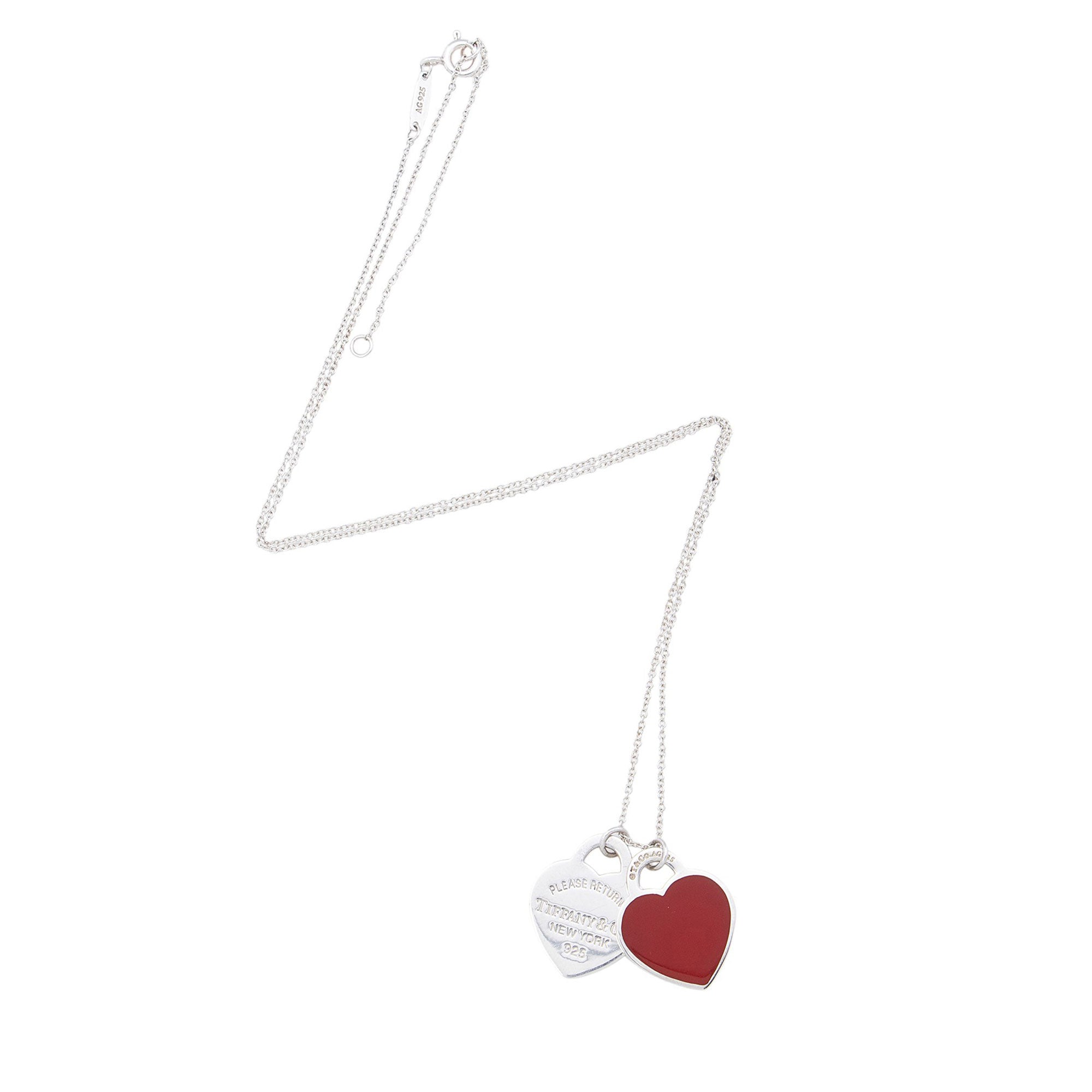 Tiffany & Co.Sterling Silver Enamel Return to Tiffany Double Heart Mini Necklace