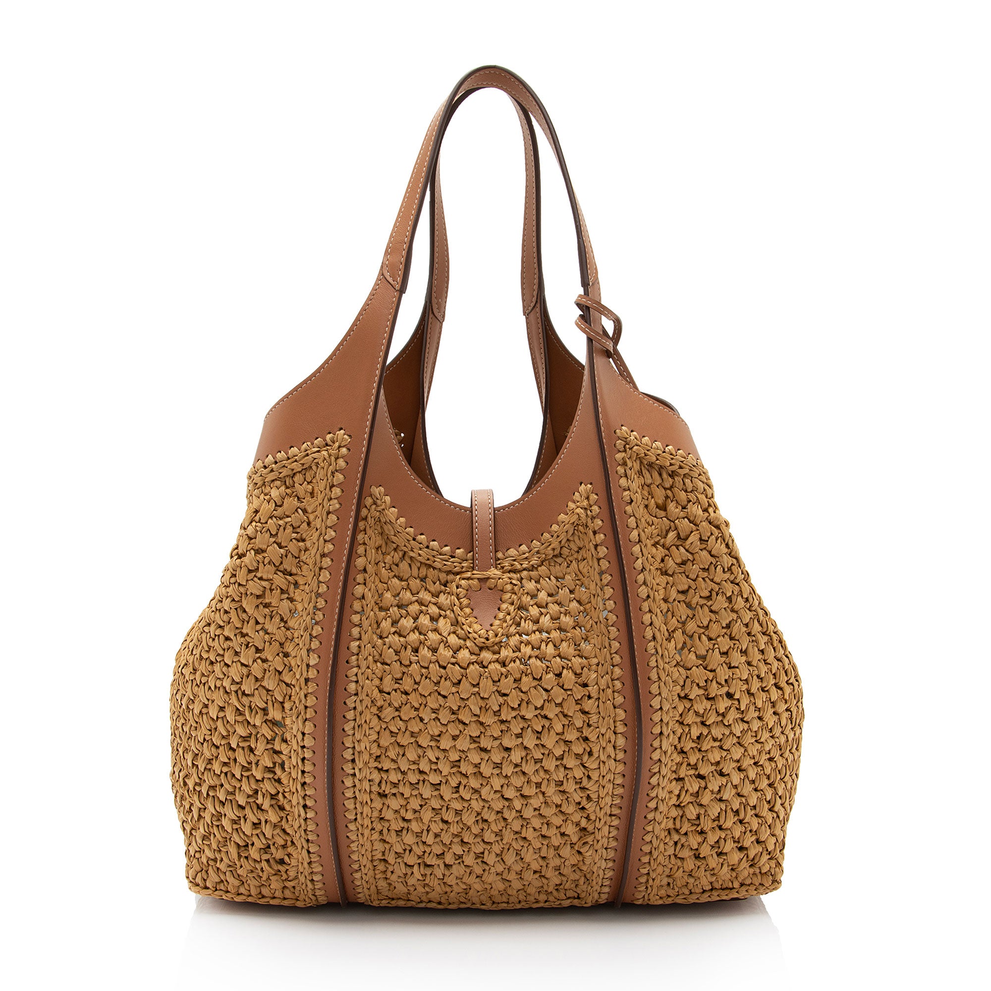 Tod's Raffia Leather Timeless T Medium Shopping Tote (SHF-z1wQMm)