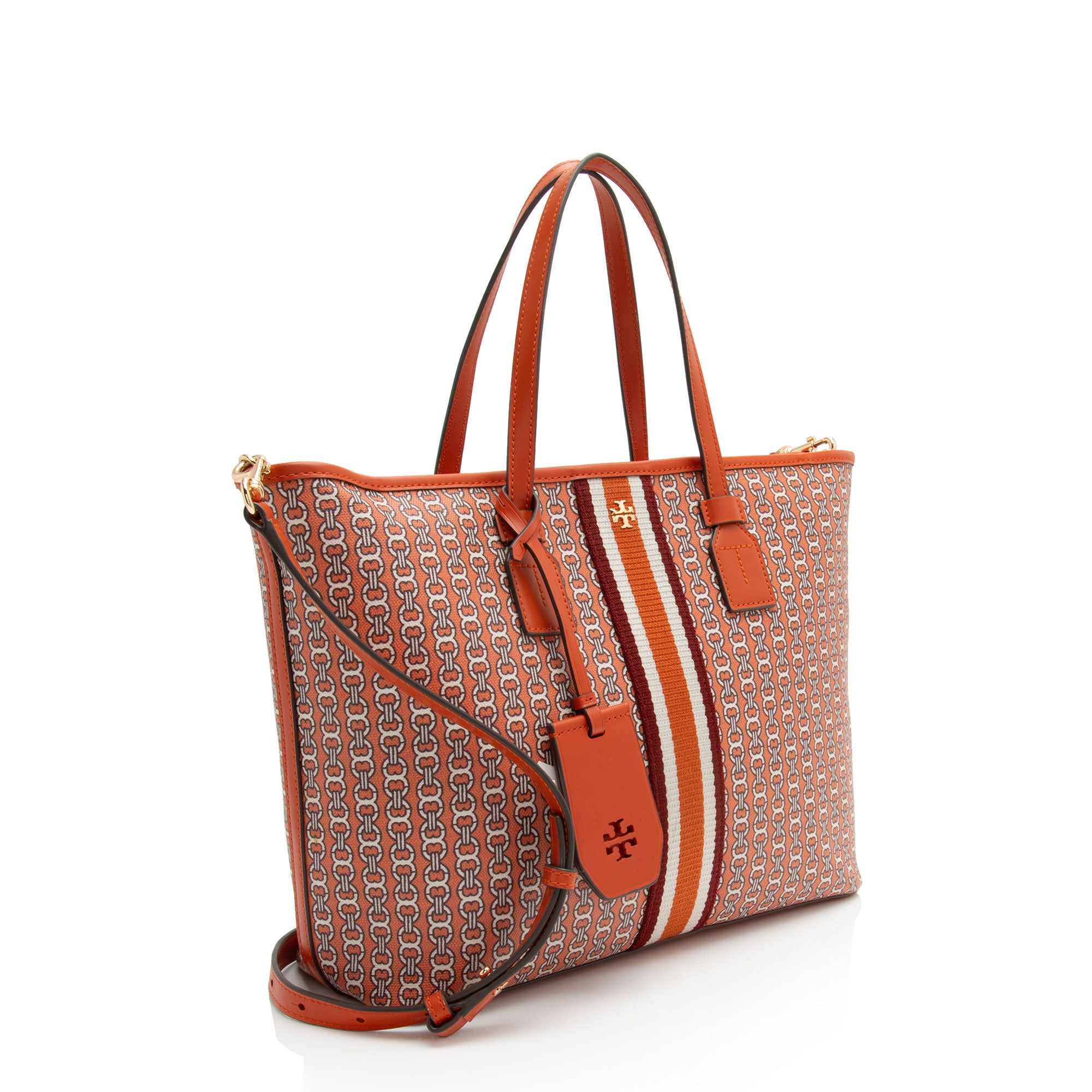 Tory Burch Coated Canvas Gemini Link Small Tote (SHF-eqWAGD)