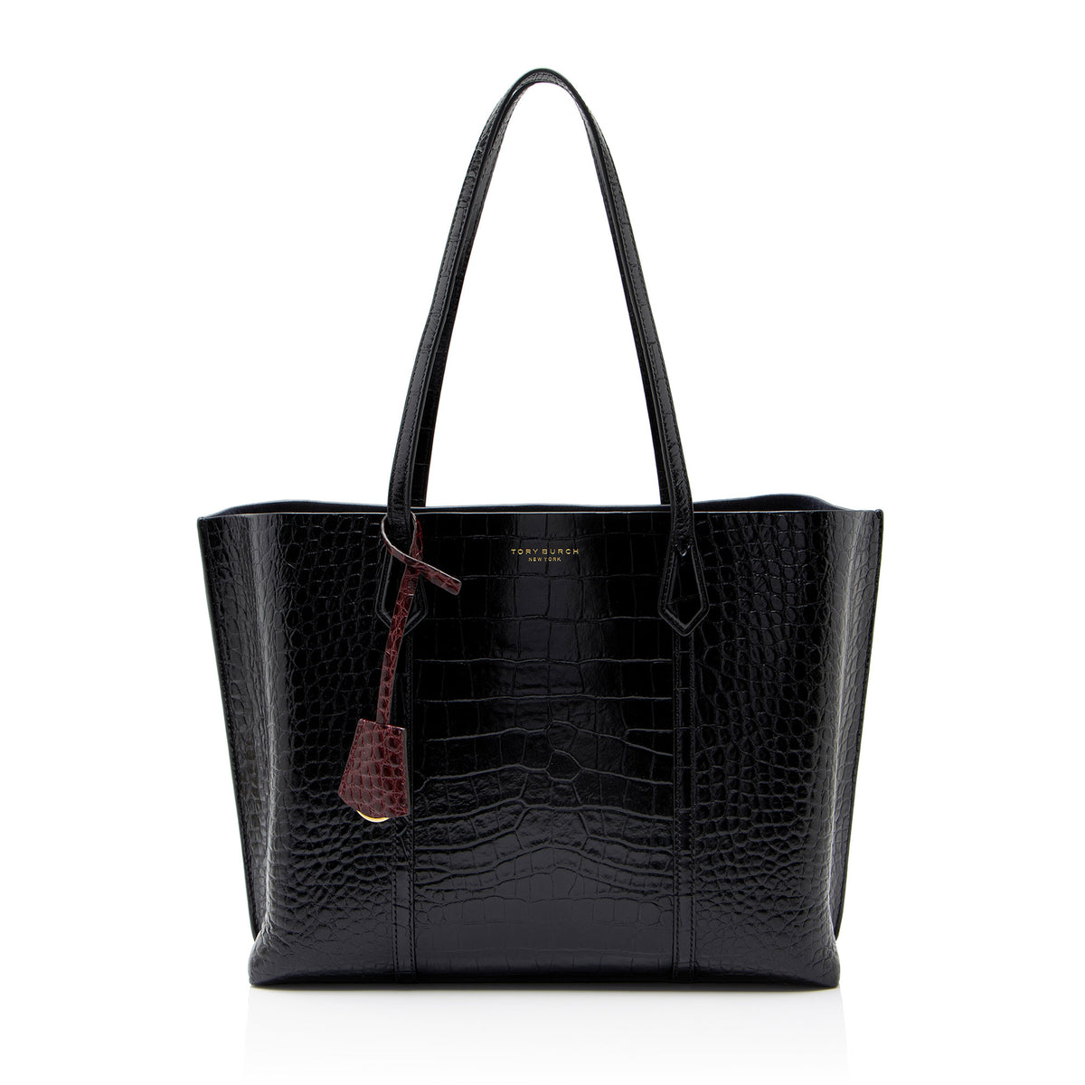 Tory Burch Croc Embossed Leather Perry Triple Compartment Tote