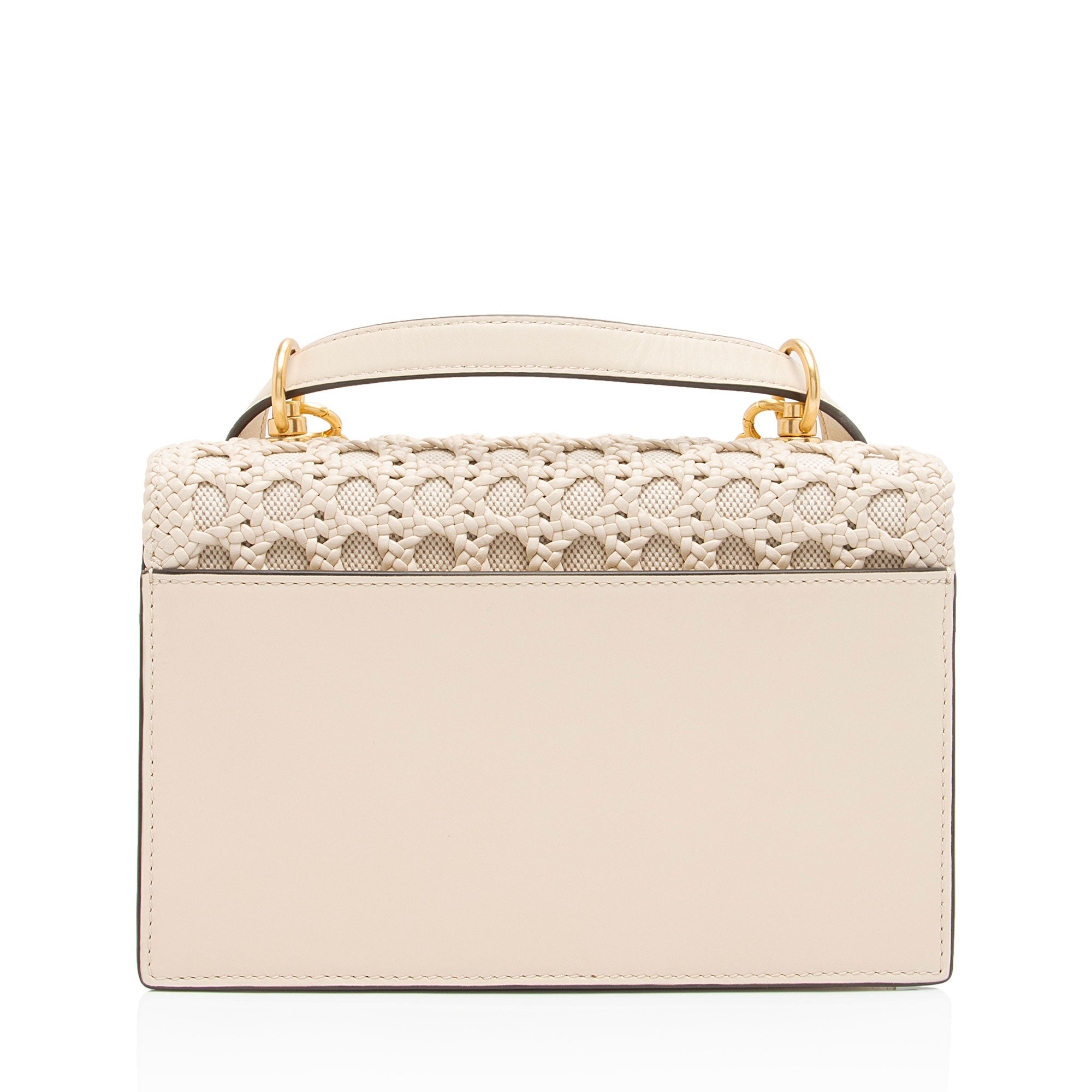 Tory Burch Leather Basket-Weave Small Flap Shoulder Bag (SHF-2WOJ4u)