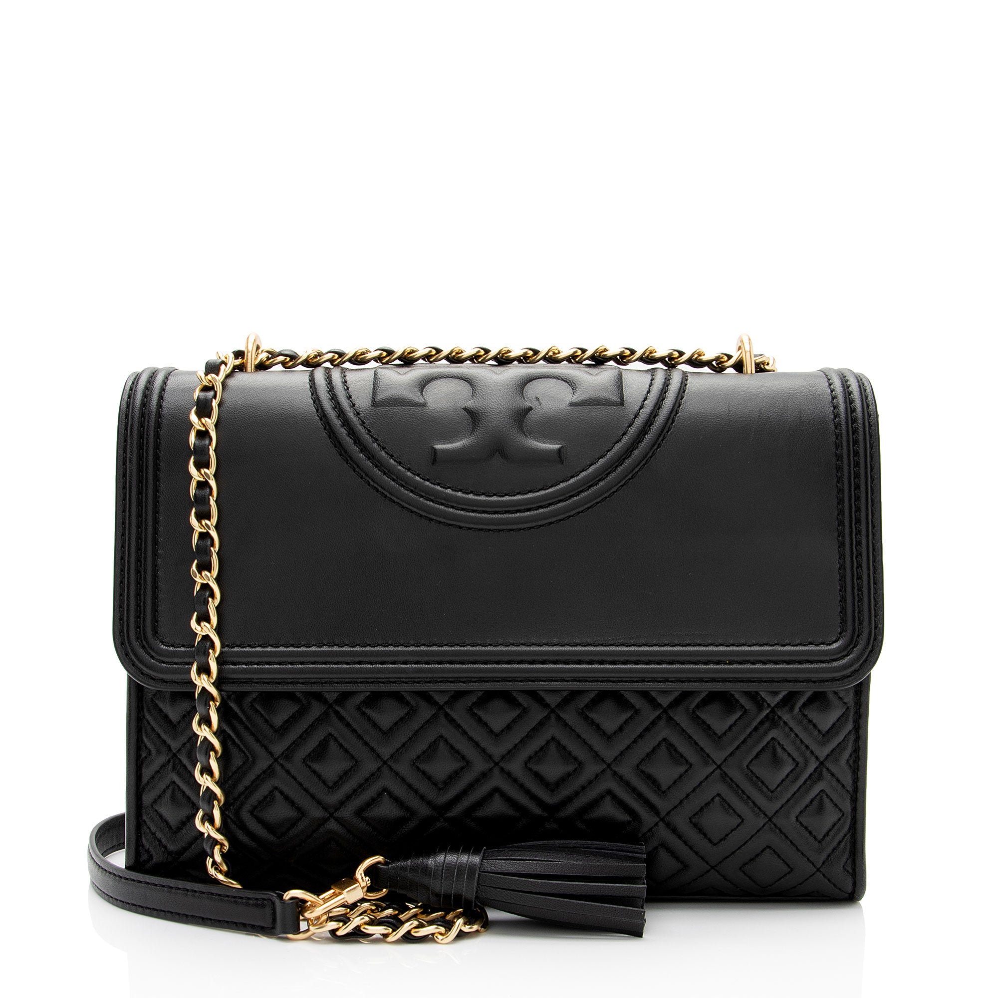 Tory Burch Leather Fleming Convertible Shoulder Bag (SHF-doLek1)