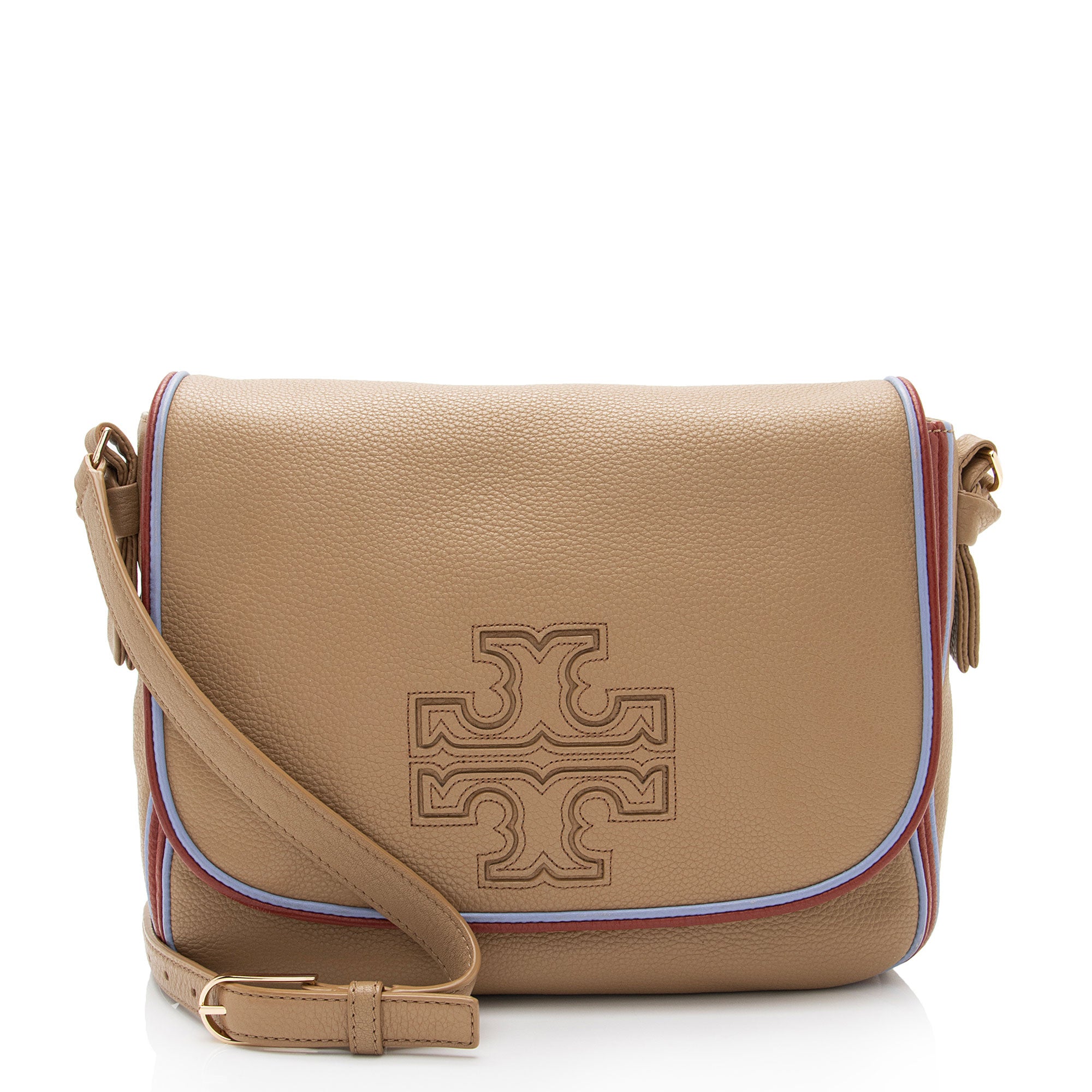Tory Burch Leather Harper Stripe Messenger (SHF-NhvFOg)