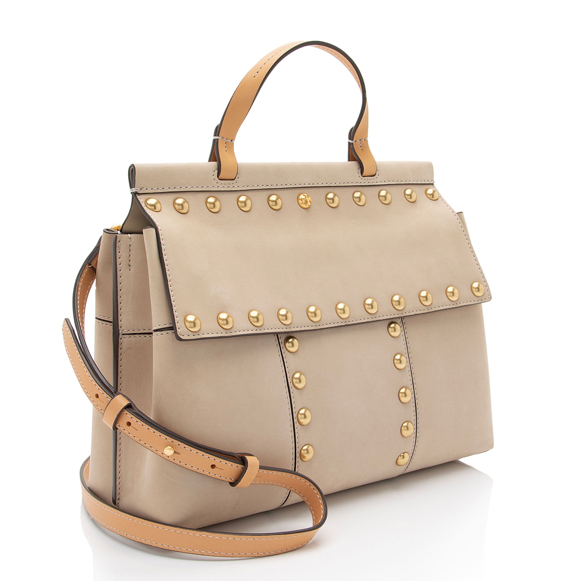 Tory Burch Leather Studded Block T Top Handle