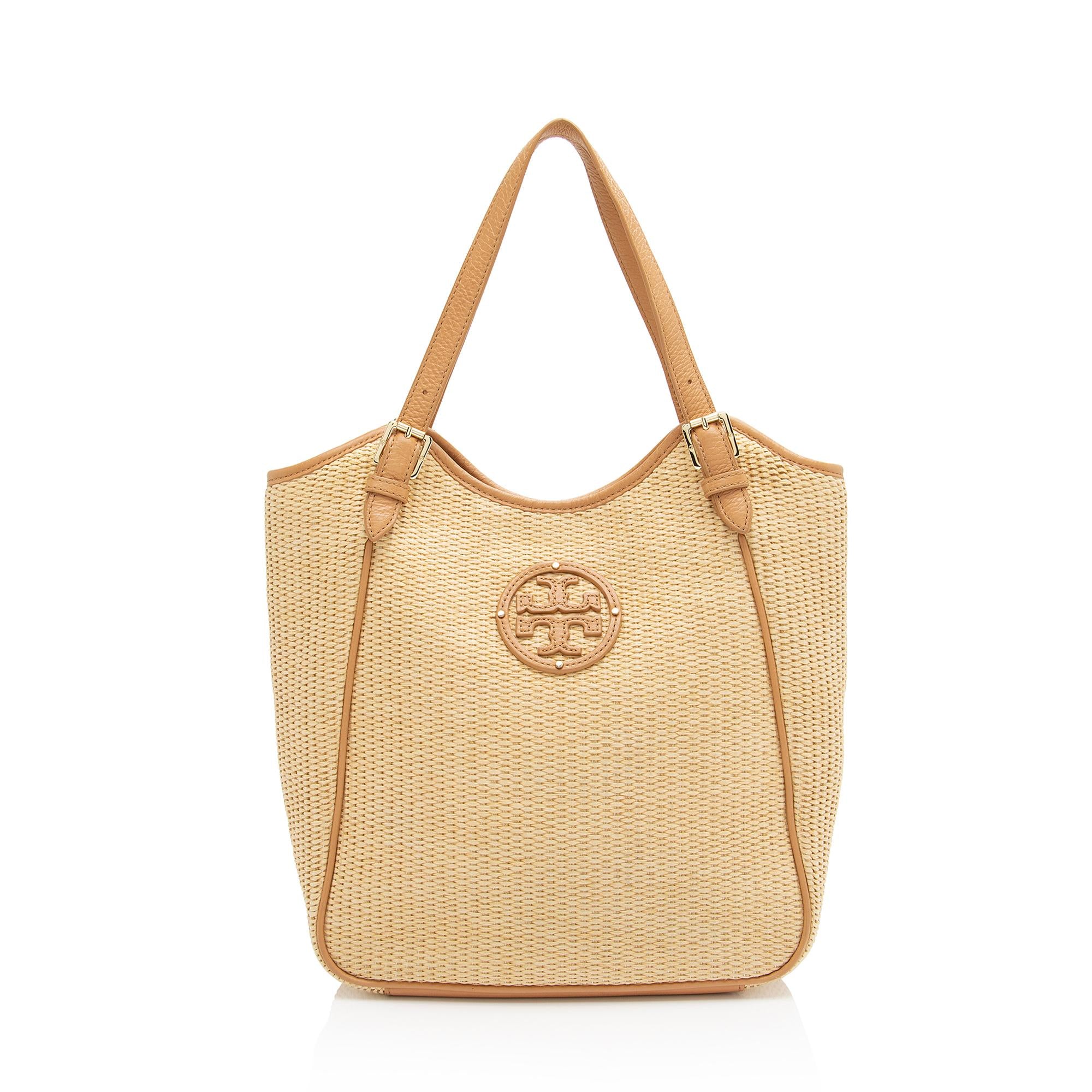 Tory Burch Raffia Leather Slouchy Tote (SHF-UewUdN)