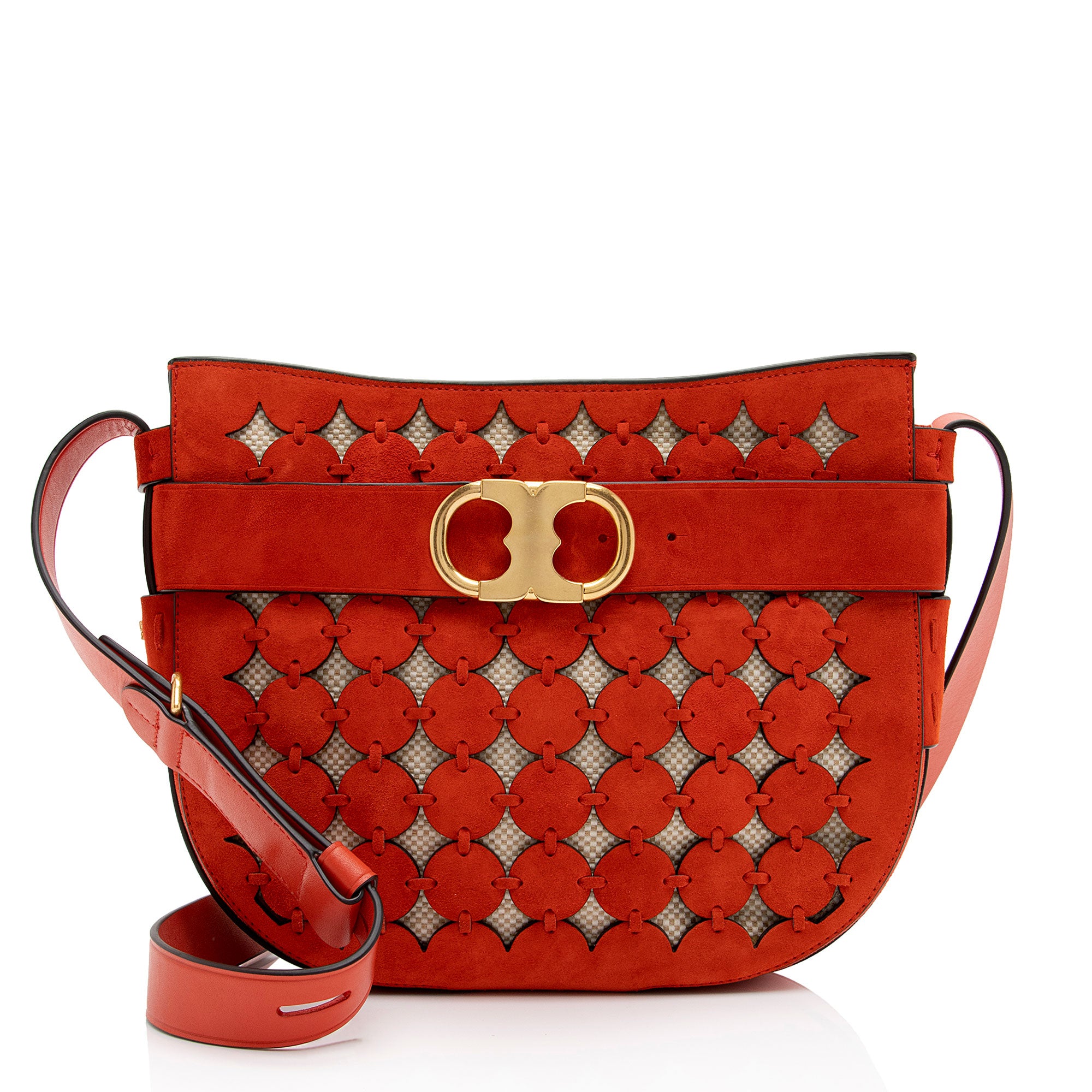 Tory Burch Suede Cutout Gemini Link Crossbody Bag (SHF-npWLTP)