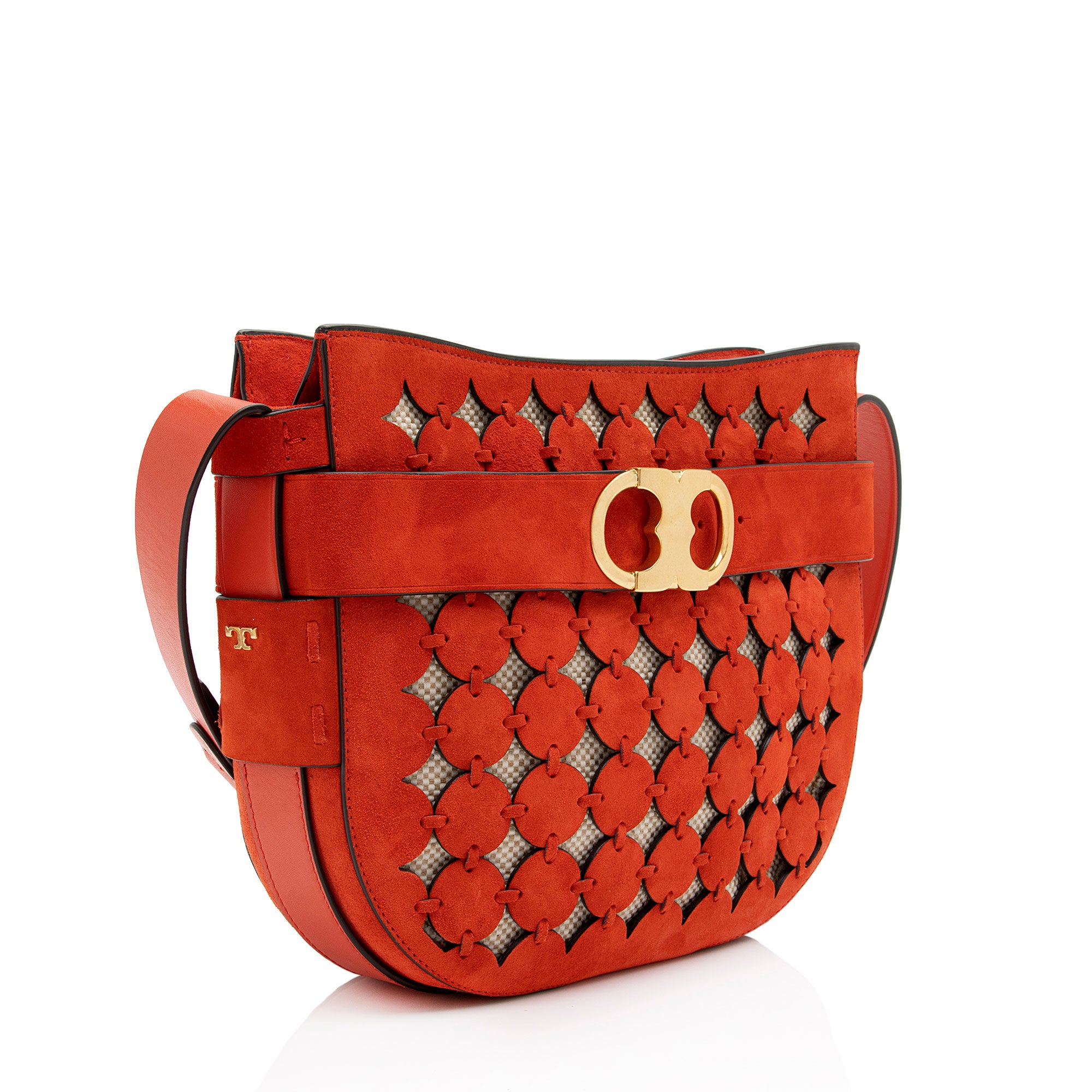 Tory Burch Suede Cutout Gemini Link Crossbody Bag (SHF-npWLTP)