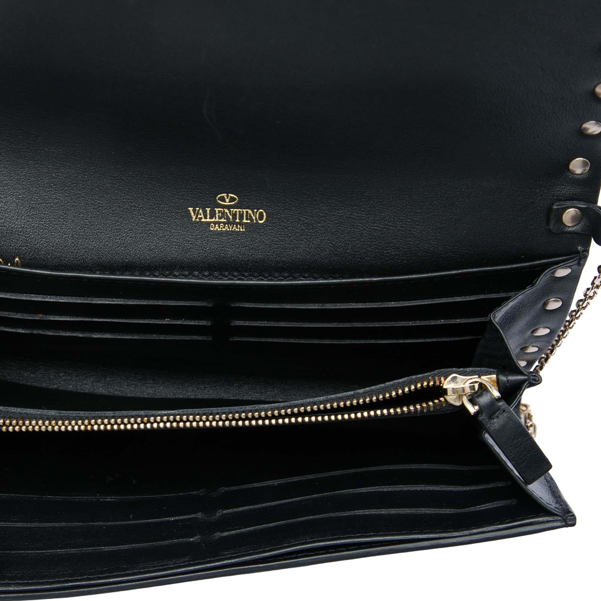 Valentino Bicolor Leather Rockstud Wallet on Chain