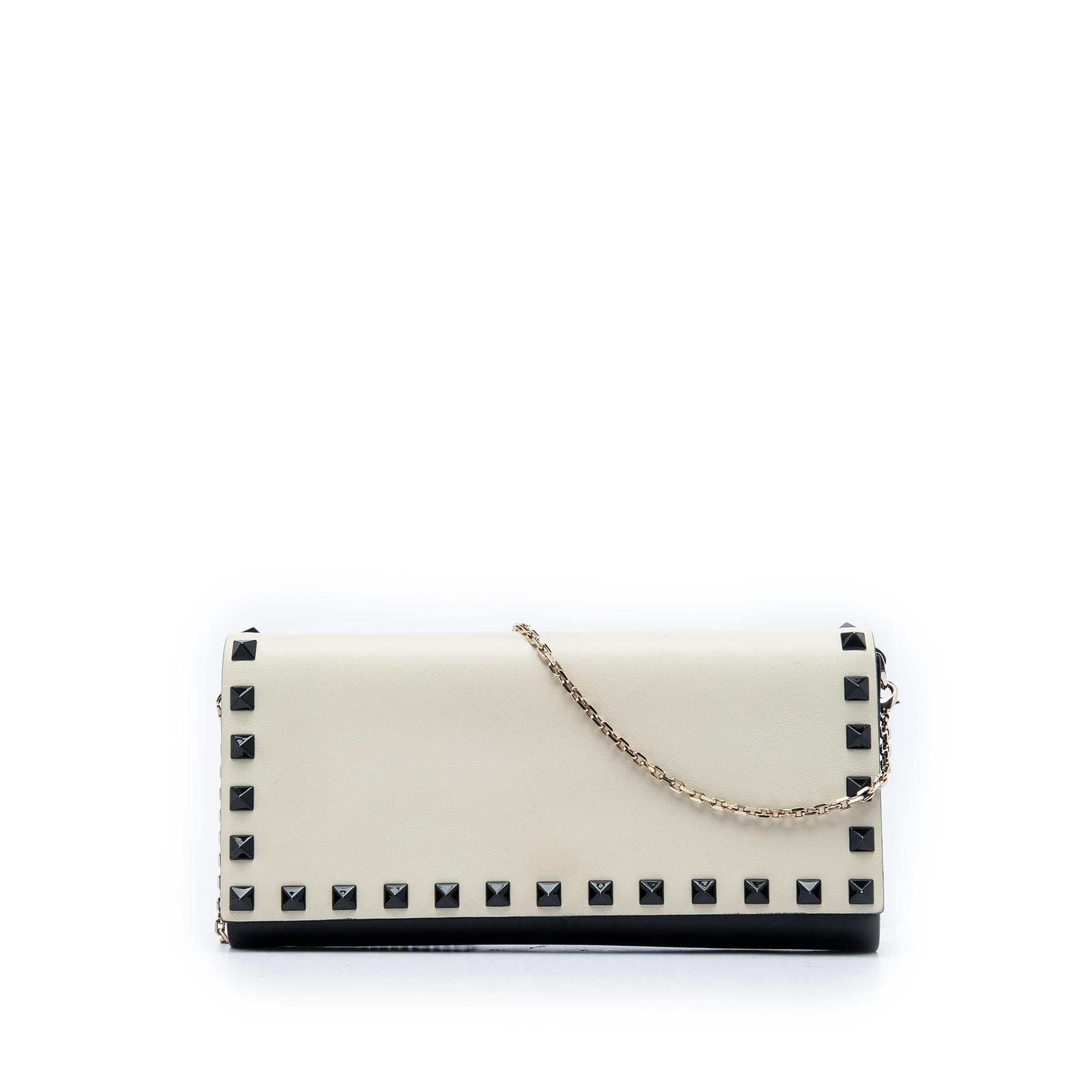 Valentino Bicolor Leather Rockstud Wallet on Chain