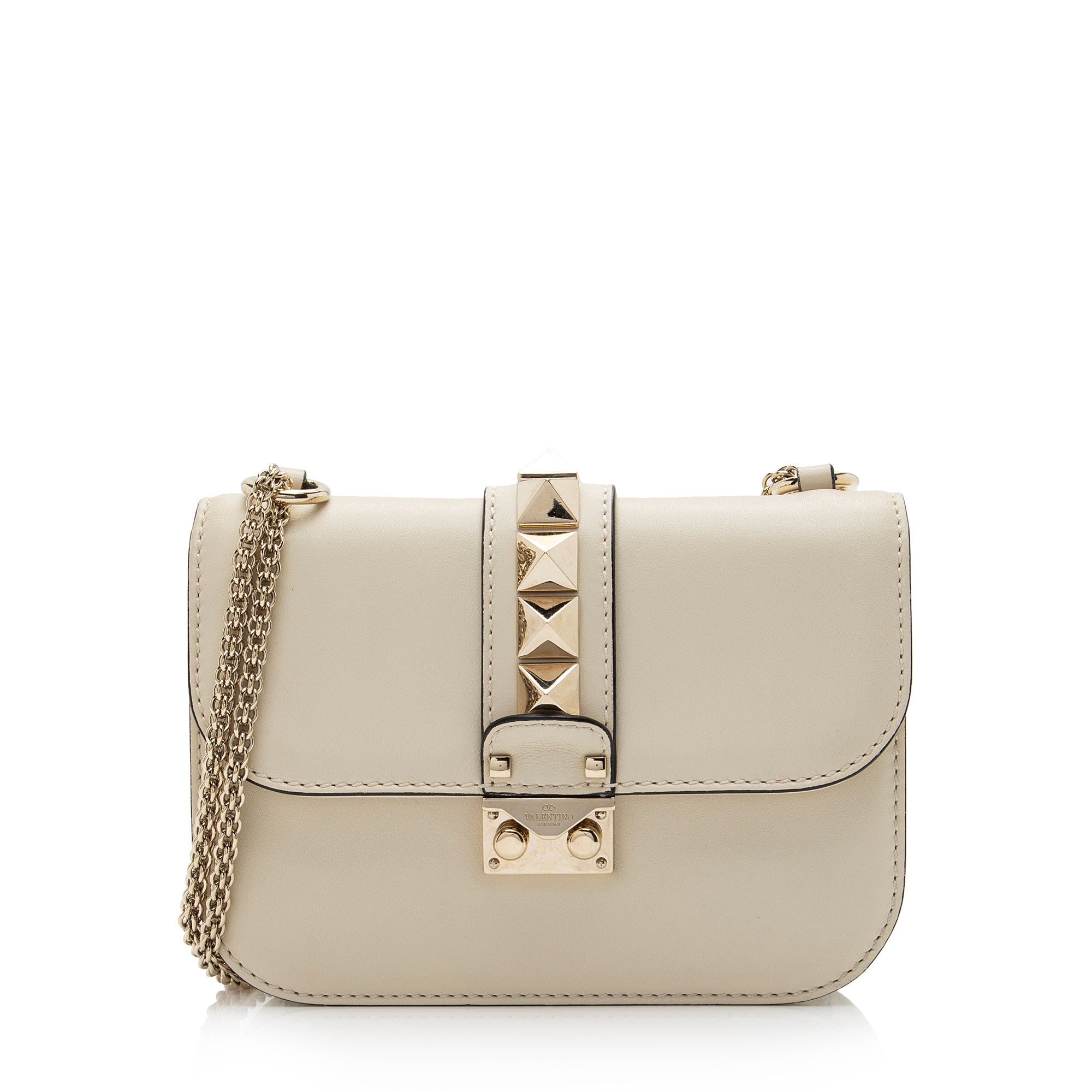 Valentino Calfskin Glam Lock Small Shoulder Bag (SHF-EgjKxt)