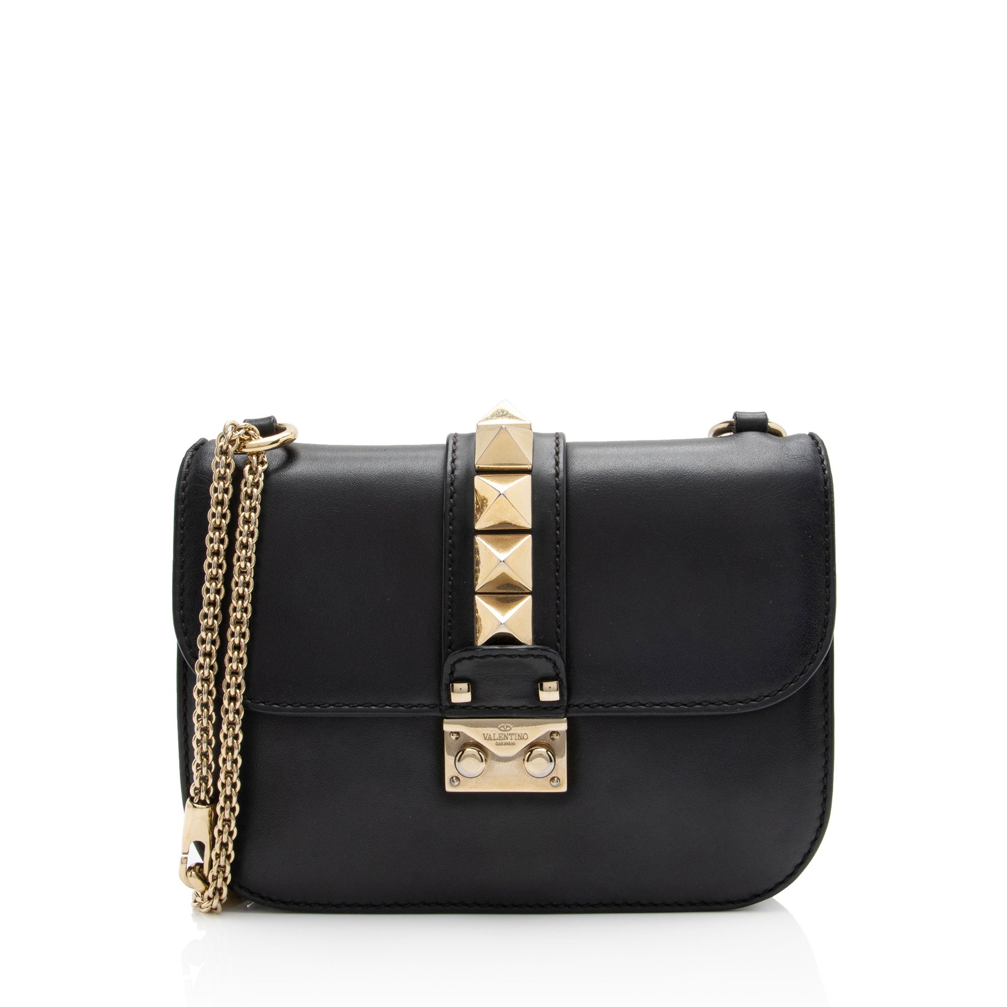 Valentino Calfskin Glam Lock Small Shoulder Bag (SHF-lIUmOS)