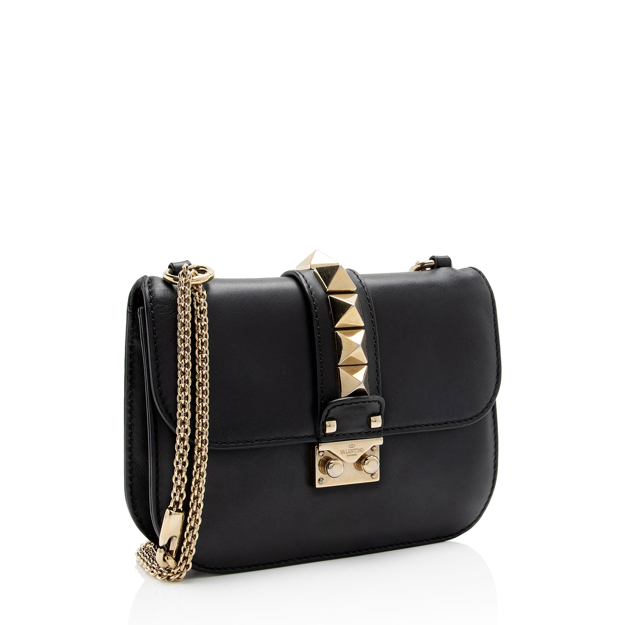 Valentino Calfskin Glam Lock Small Shoulder Bag (SHF-lIUmOS)