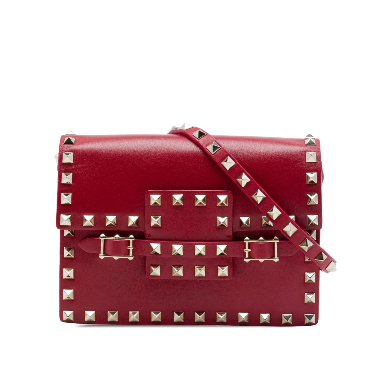 Valentino Calfskin Rockstud Buckled Flap Crossbody
