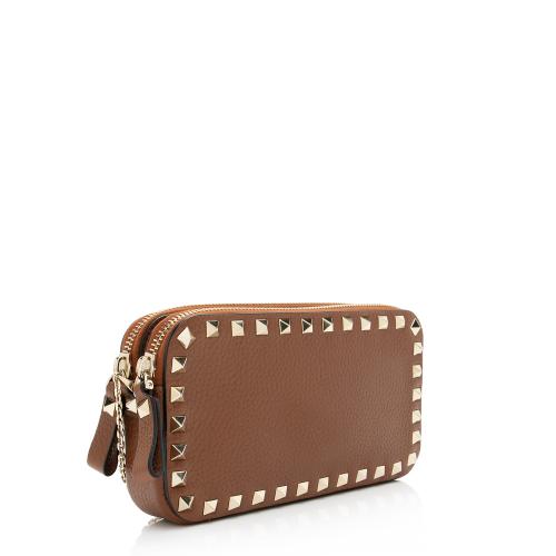 Valentino Calfskin Rockstud Double Zip Crossbody Bag (SHF-j0WRLW)