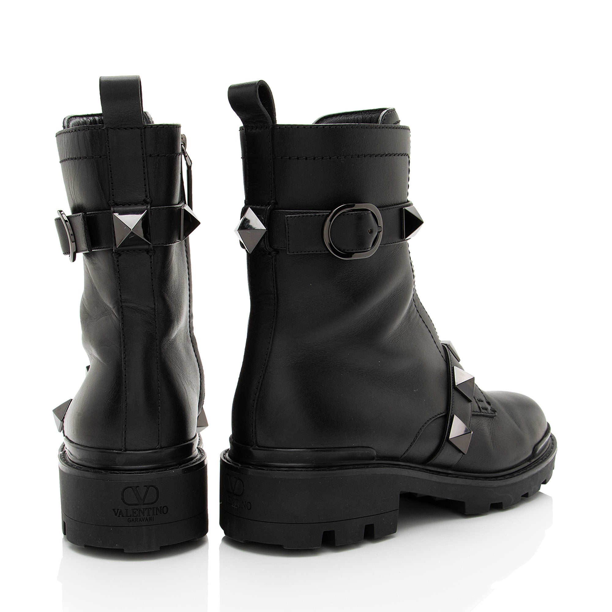 Valentino Calfskin Roman Stud Combat Boots - Size 10 / 40.5