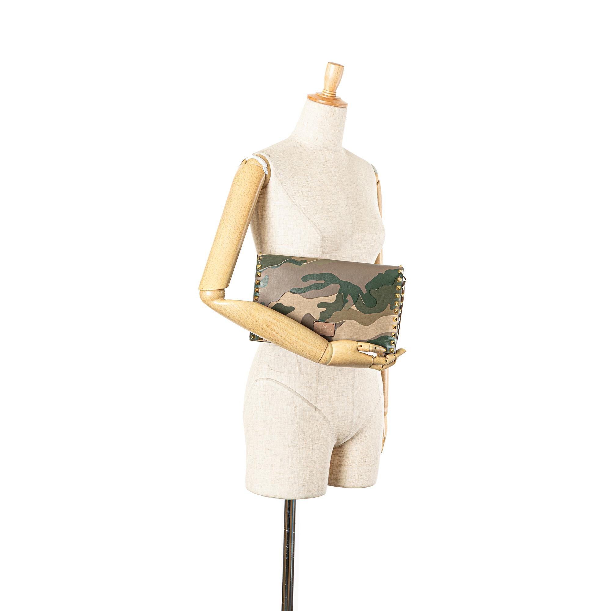 Valentino Canvas and Nappa Camouflage Rockstud Wristlet Clutch