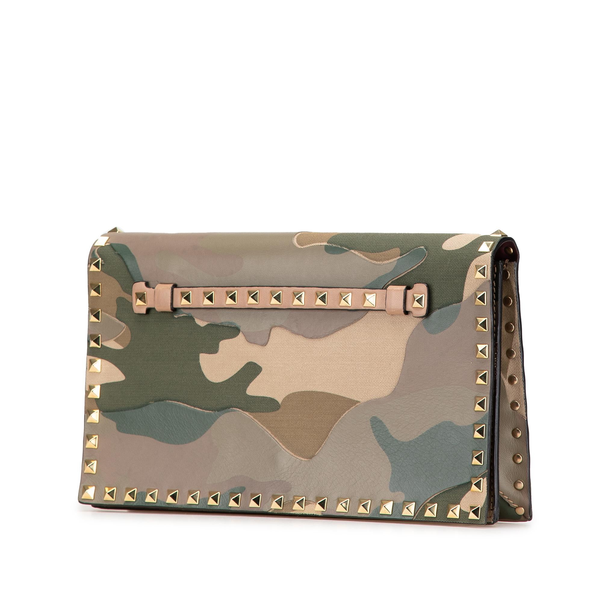 Valentino Canvas and Nappa Camouflage Rockstud Wristlet Clutch