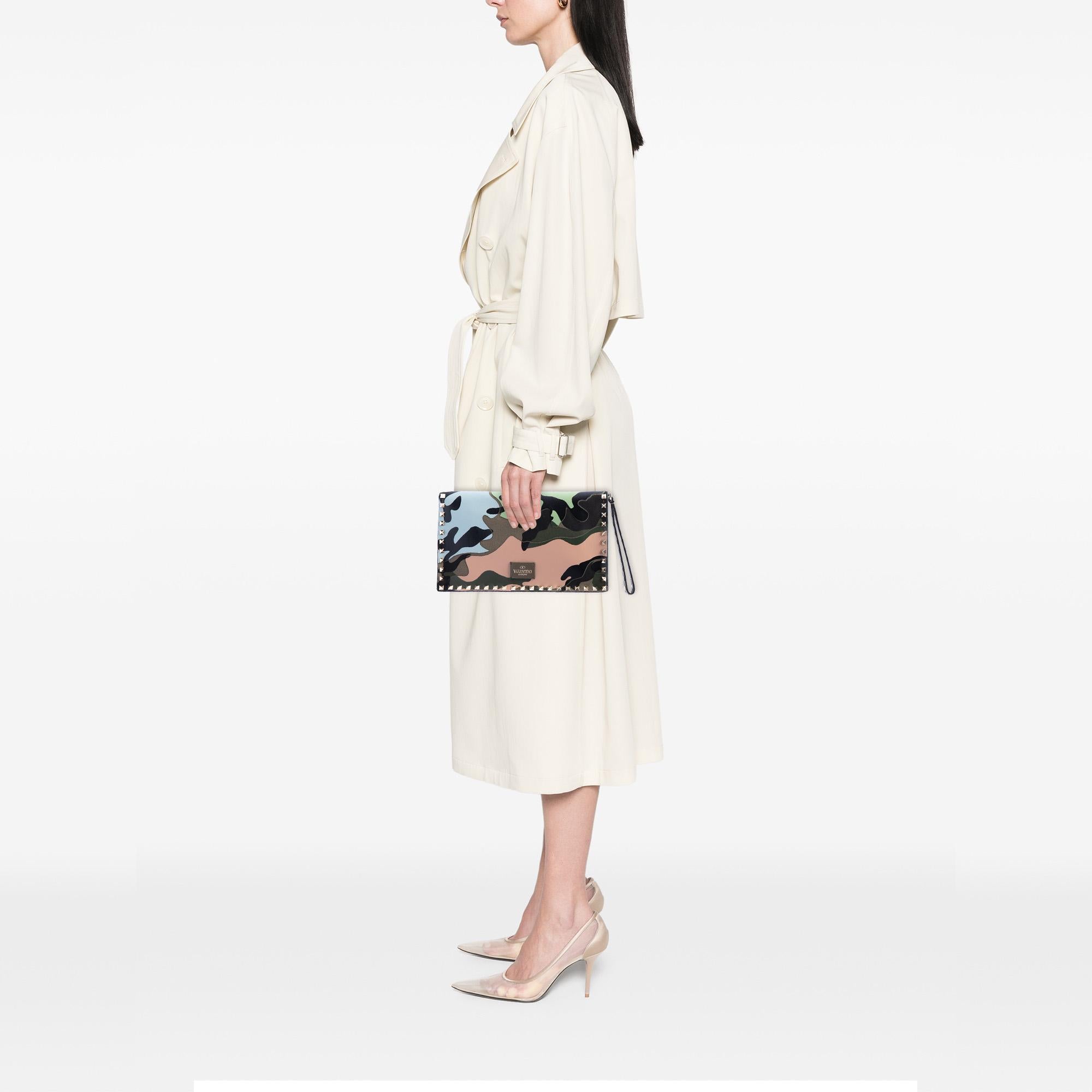 Valentino Canvas and Nappa Camouflage Rockstud Wristlet Clutch