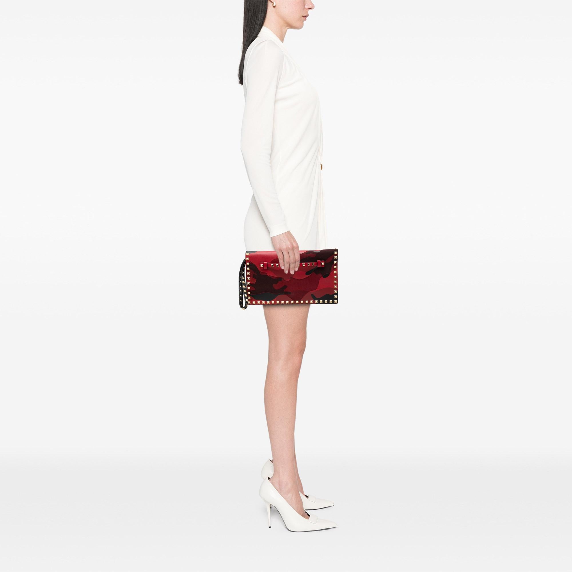 Valentino Canvas and Nappa Camouflage Rockstud Wristlet Clutch