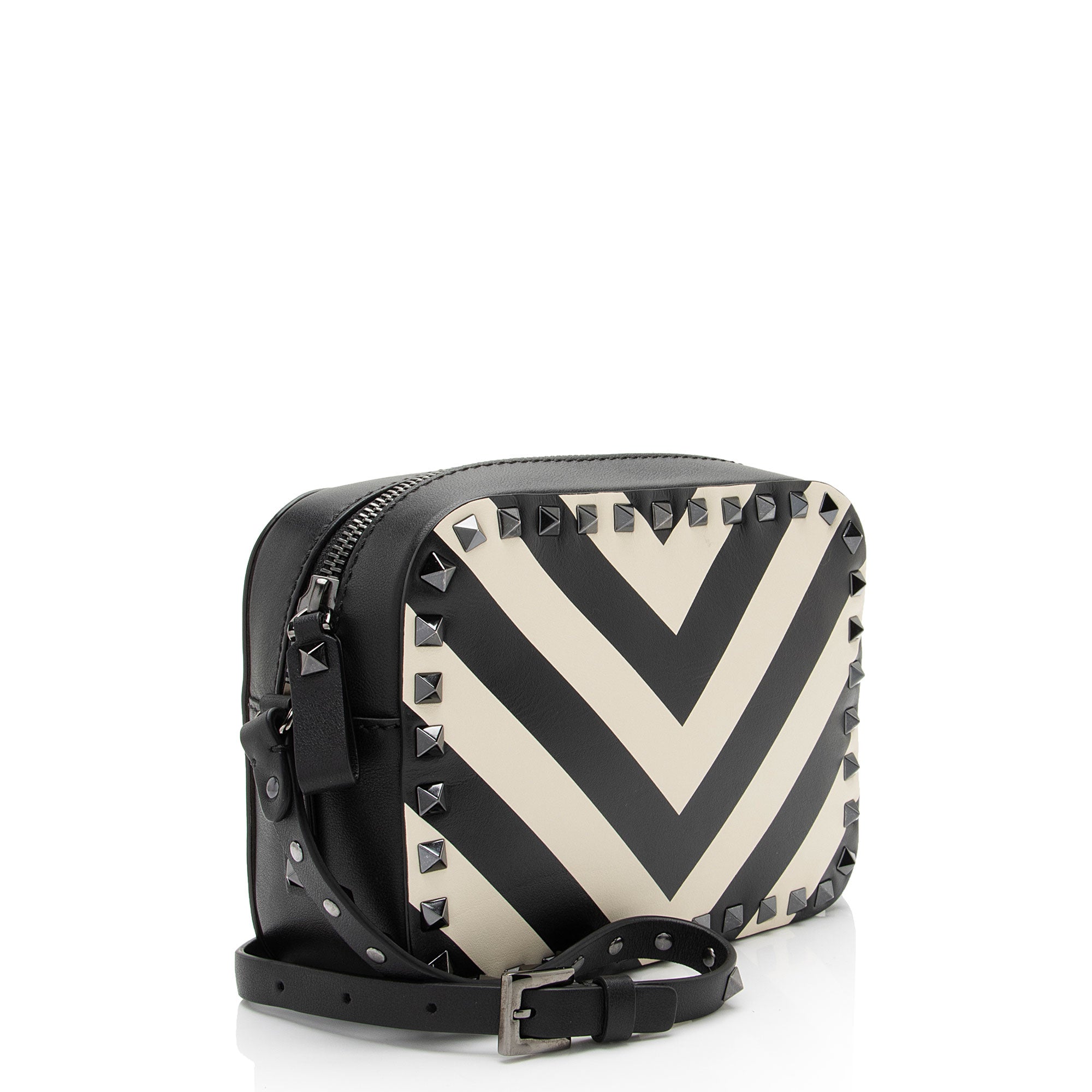 Valentino Chevron Leather Rockstud Camera Bag (SHF-y7DhNQ)
