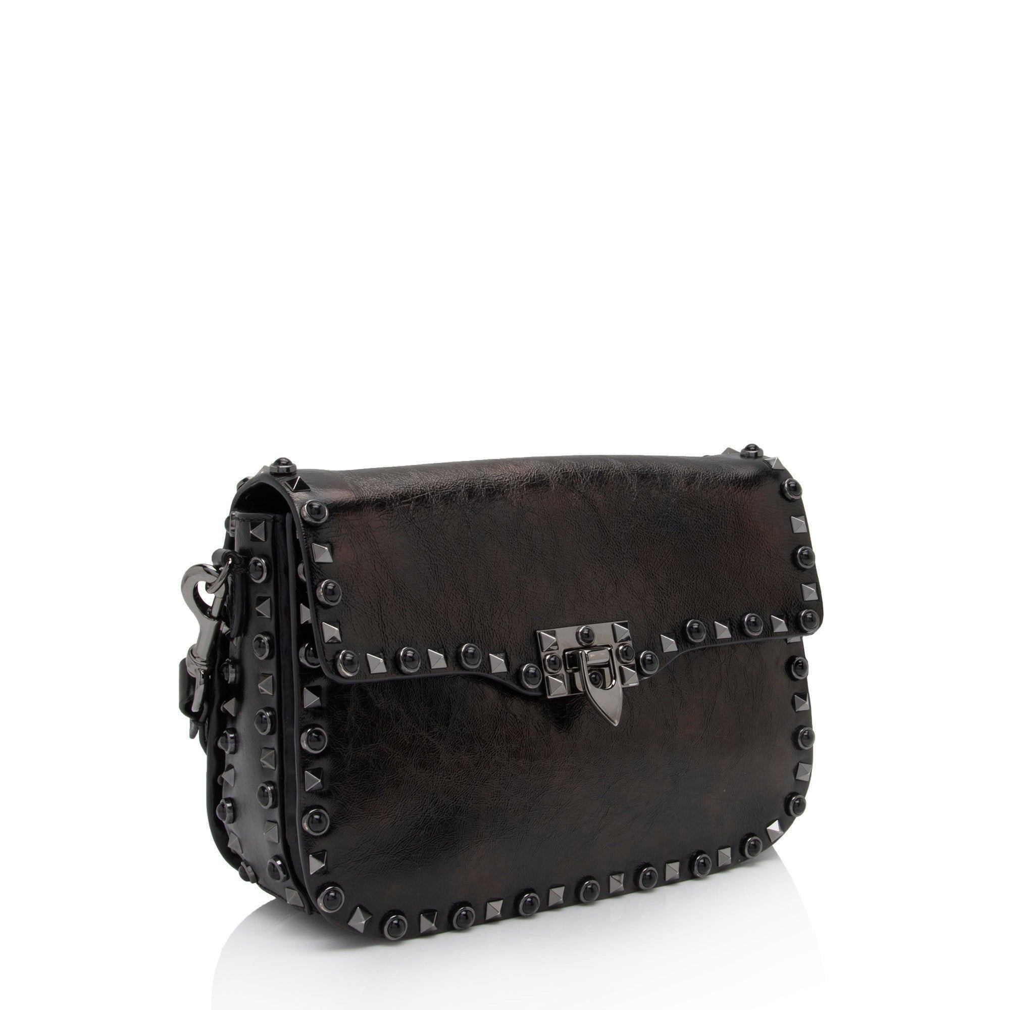 Valentino Craquele Calfskin Rolling Rockstud Guitar Strap Medium Crossbody (SHF-O6C3vW)