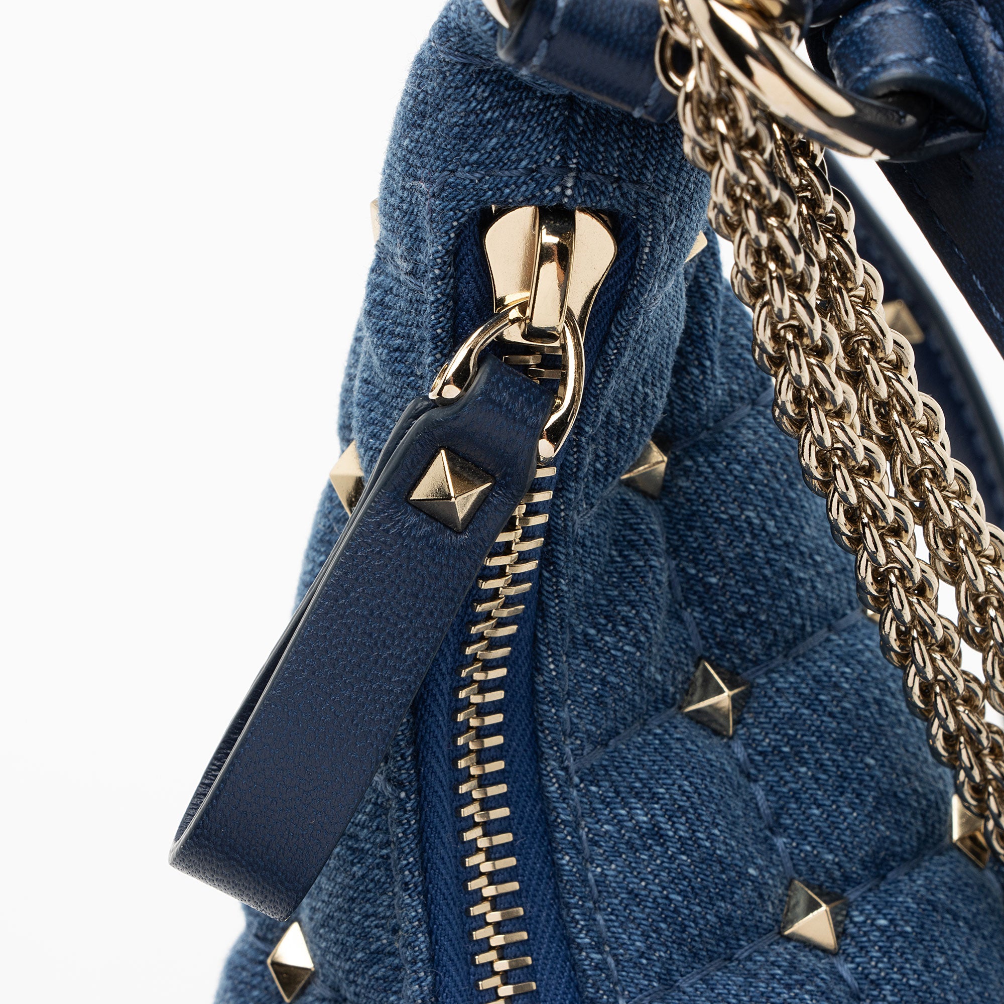 Valentino Denim Rockstud Spike Hobo