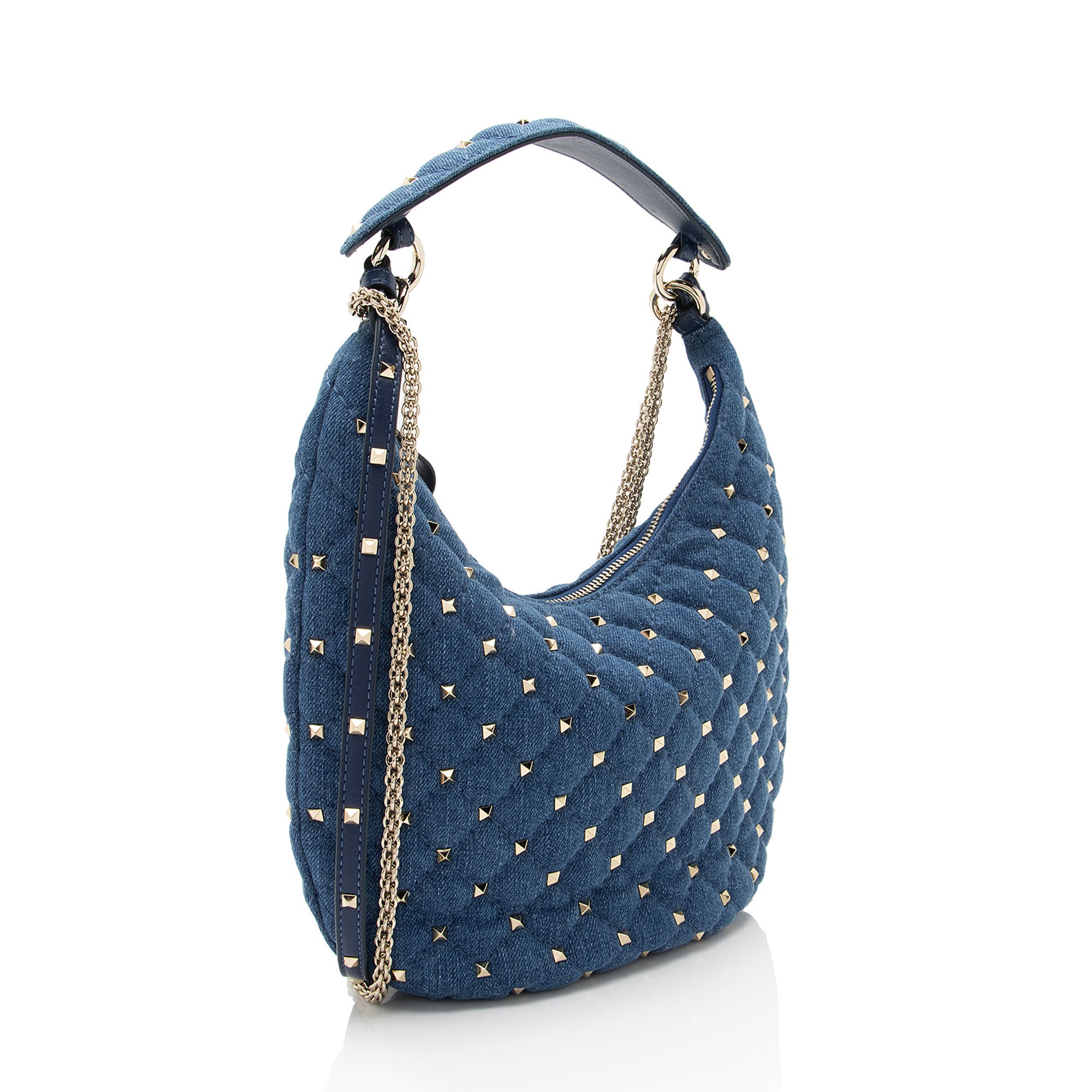 Valentino Denim Rockstud Spike Hobo