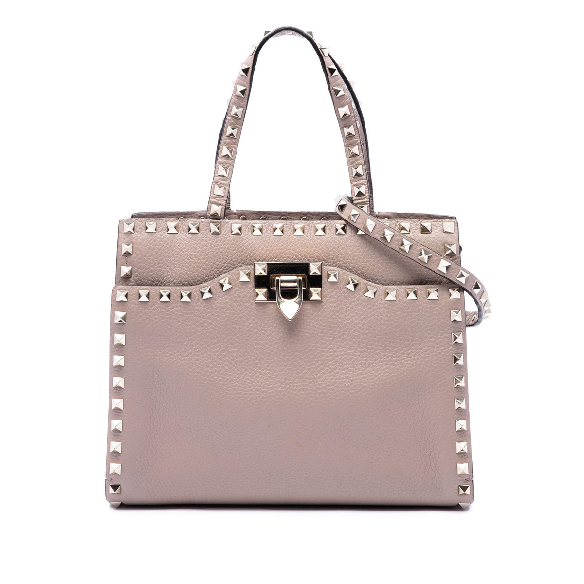 Valentino Grained Calfskin Rockstud Flip Lock Tote